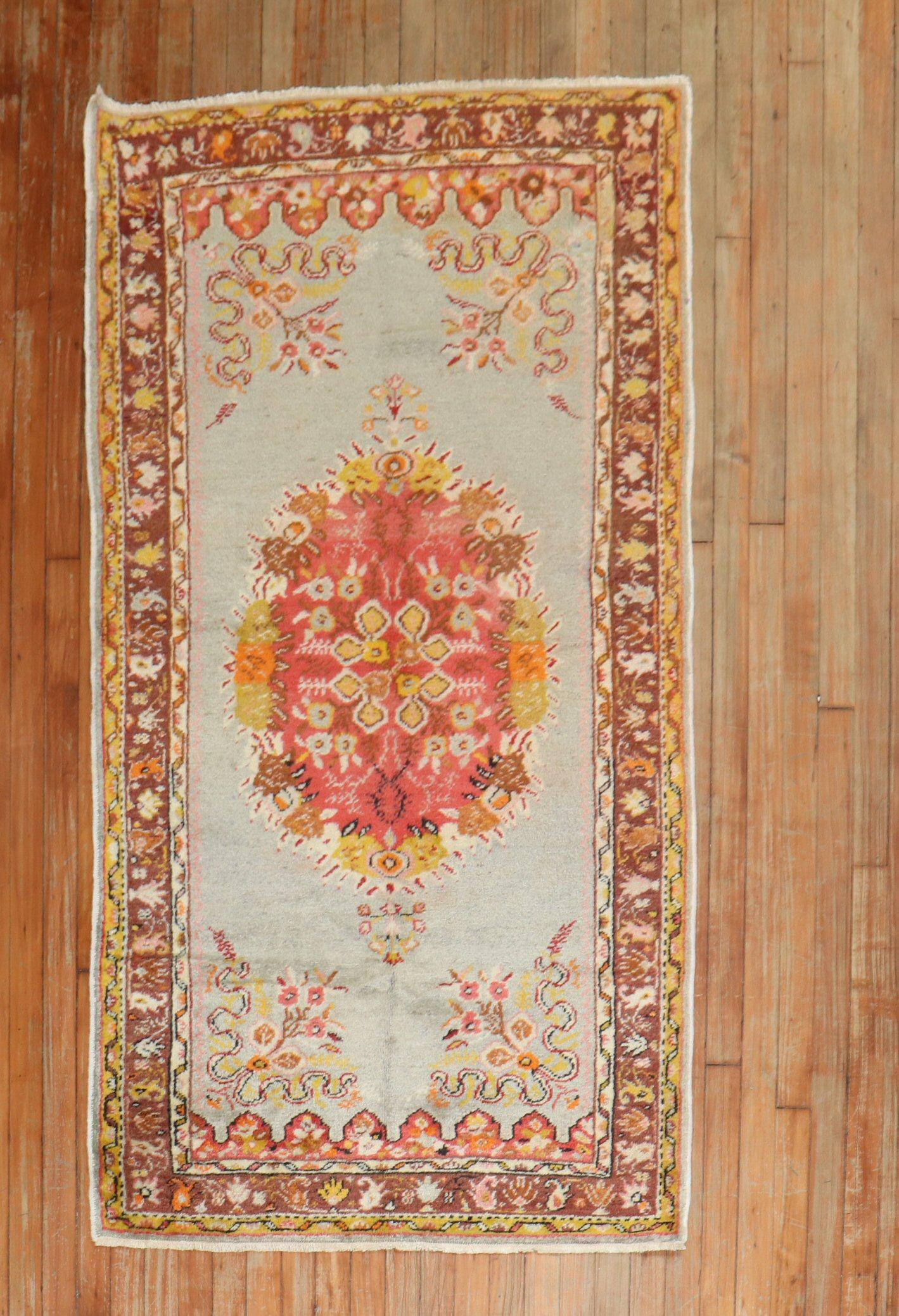 American Colonial Vintage Turkish Oushak Throw Rug For Sale