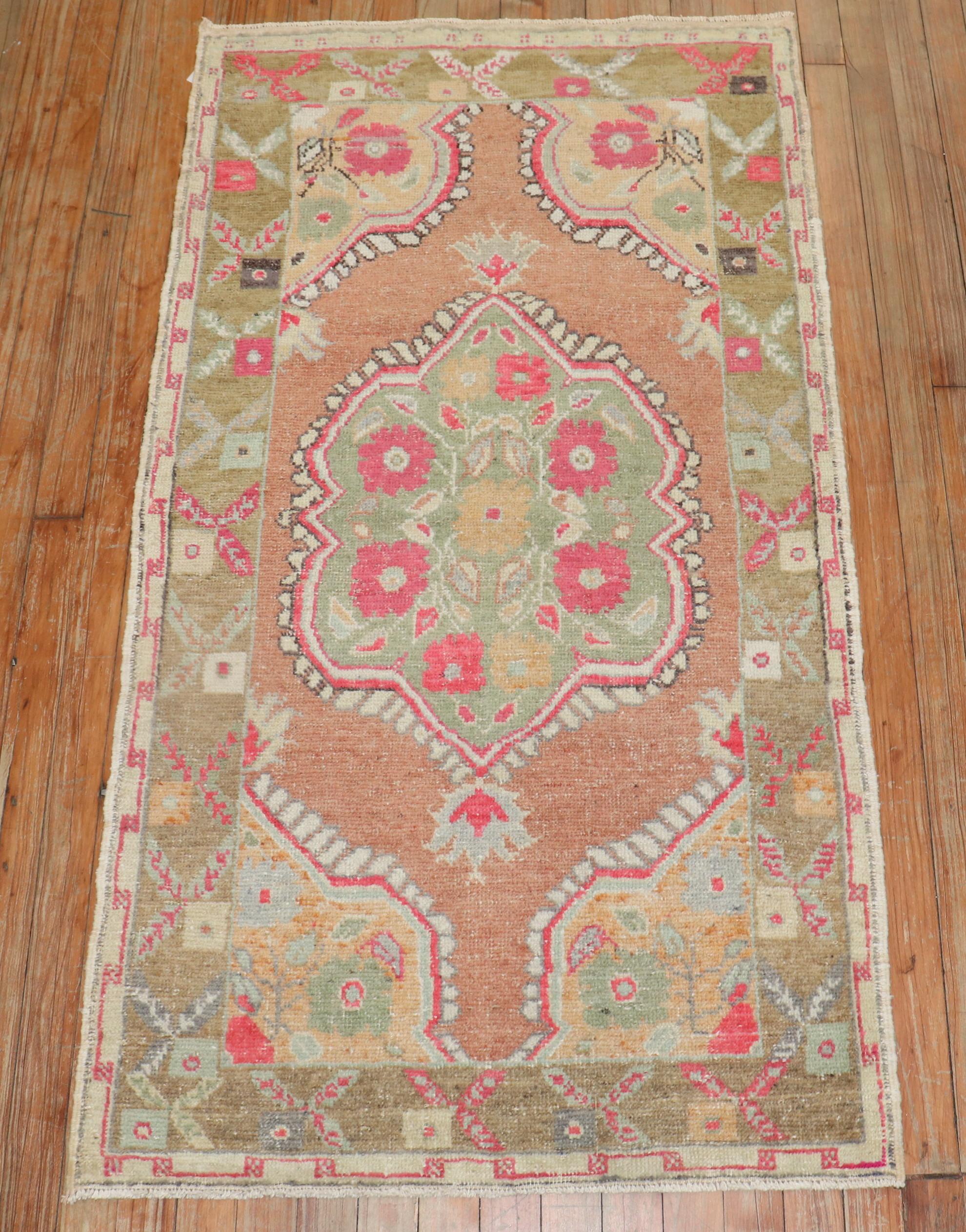 American Colonial Vintage Turkish Oushak Throw Rug For Sale