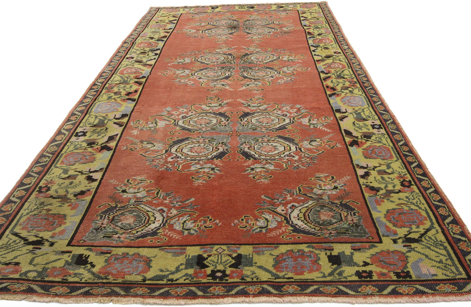 Vintage Turkish Oushak Wide Hallway Runner with Art Deco Expressionist Style For Sale 4