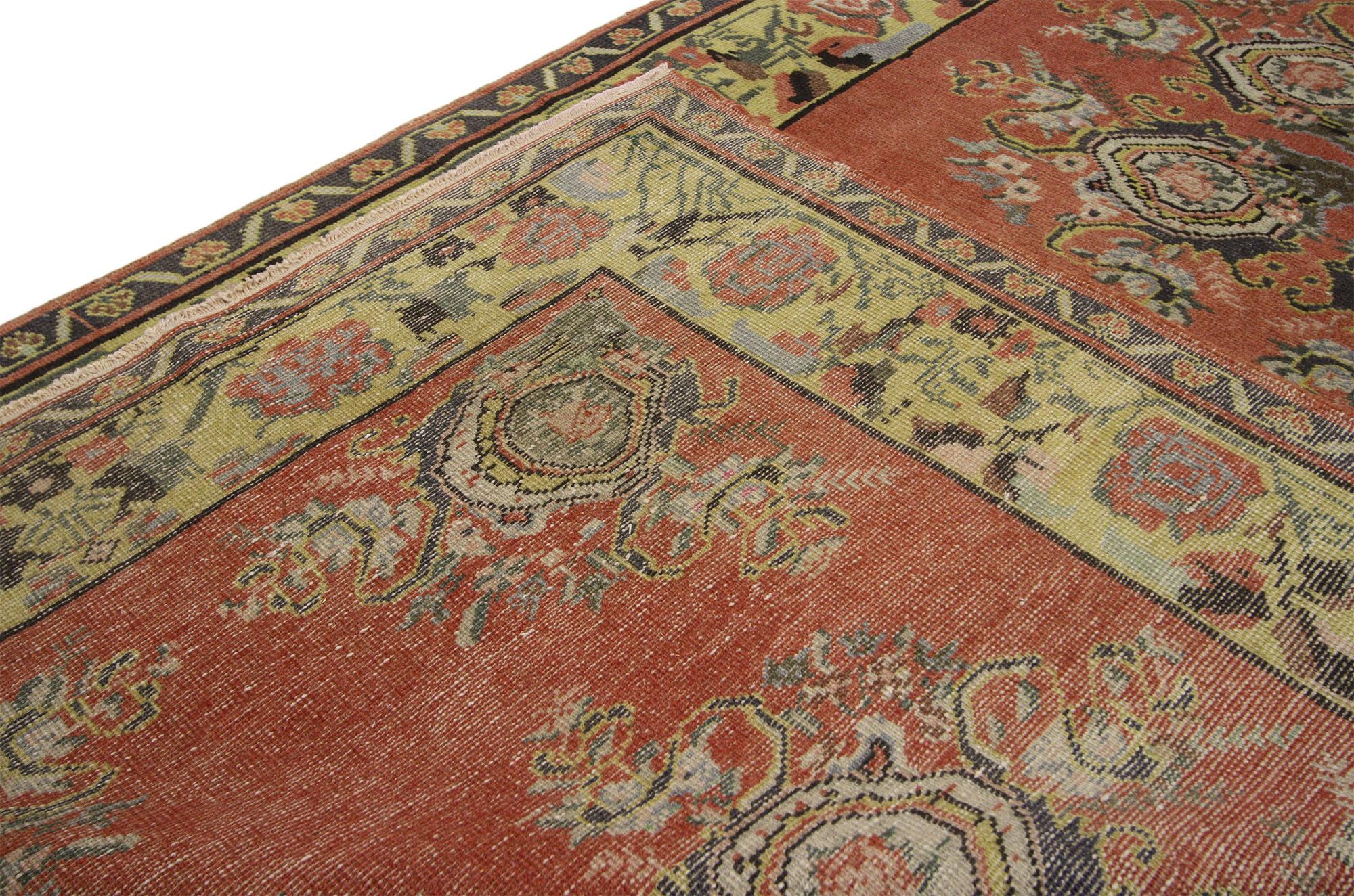 Vintage Turkish Oushak Wide Hallway Runner with Art Deco Expressionist Style For Sale 5