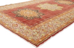 Vintage Turkish Oushak Wide Hallway Runner with Spanish Revival Style