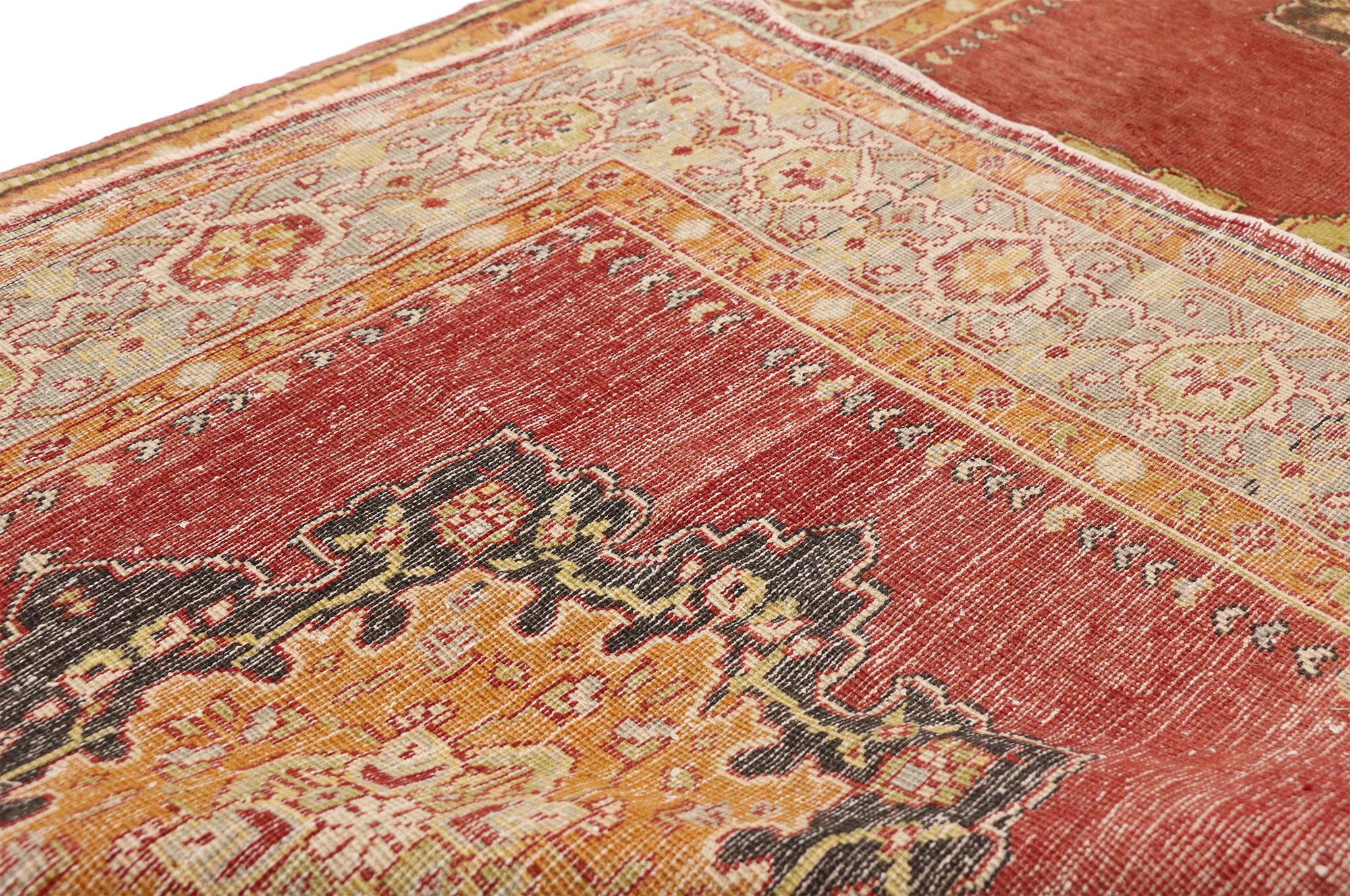 Hand-Knotted Vintage Turkish Oushak Wide Hallway Runner with Spanish Revival Style For Sale
