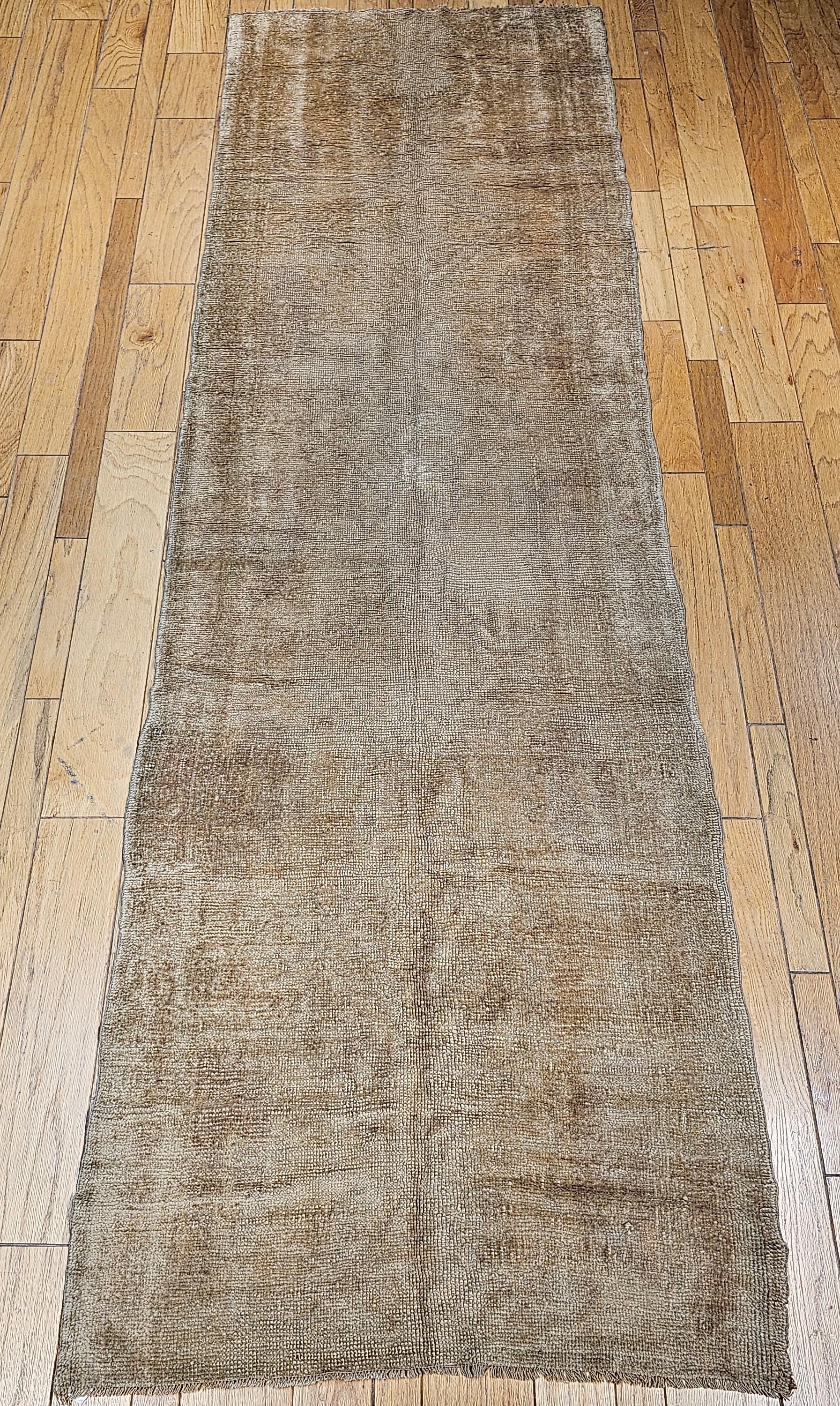 Hand-Knotted Vintage Turkish Oushak Wide Runner in an All-Over Open Pattern in Taupe, Ecru For Sale