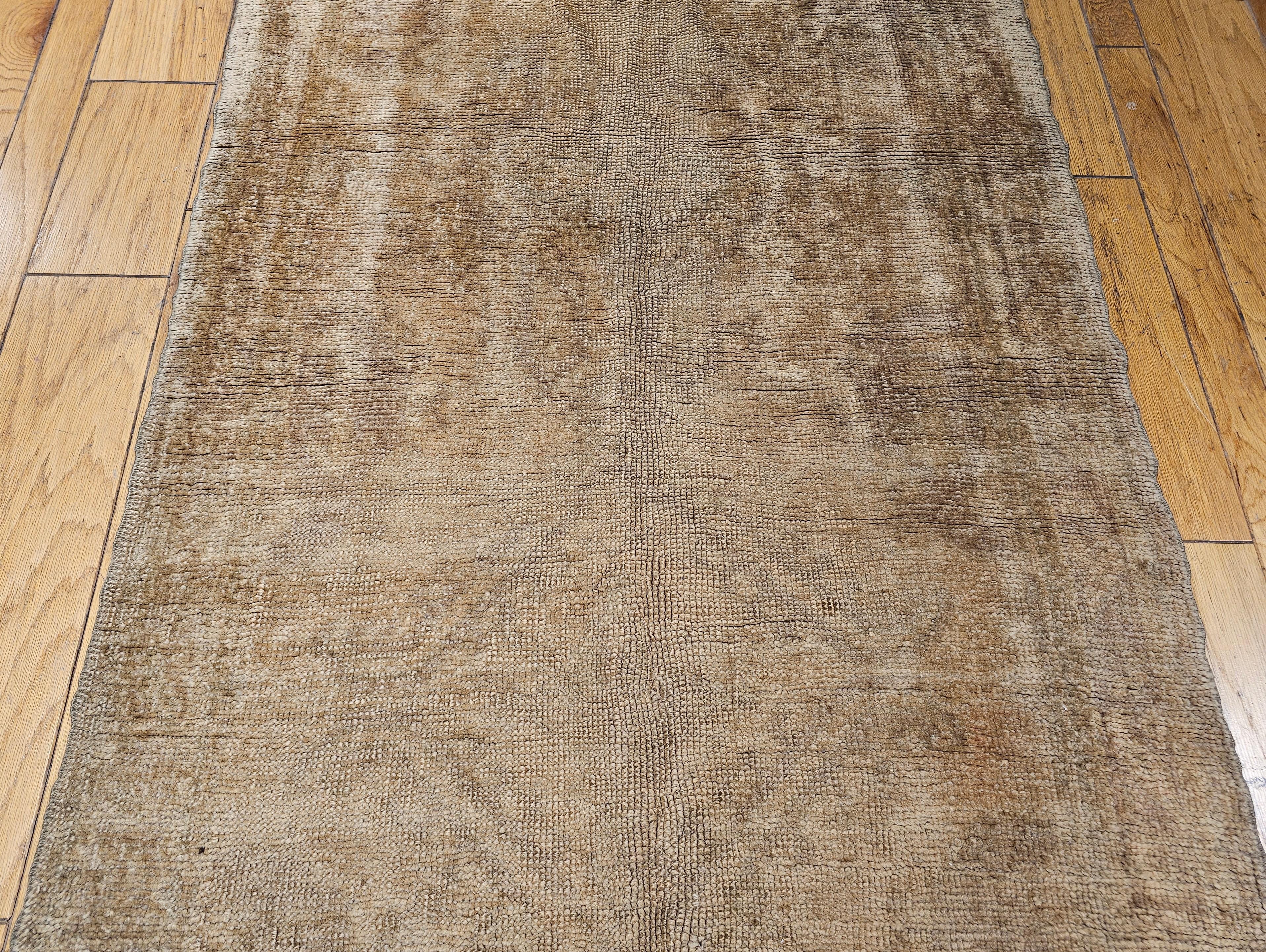 Wool Vintage Turkish Oushak Wide Runner in an All-Over Open Pattern in Taupe, Ecru For Sale