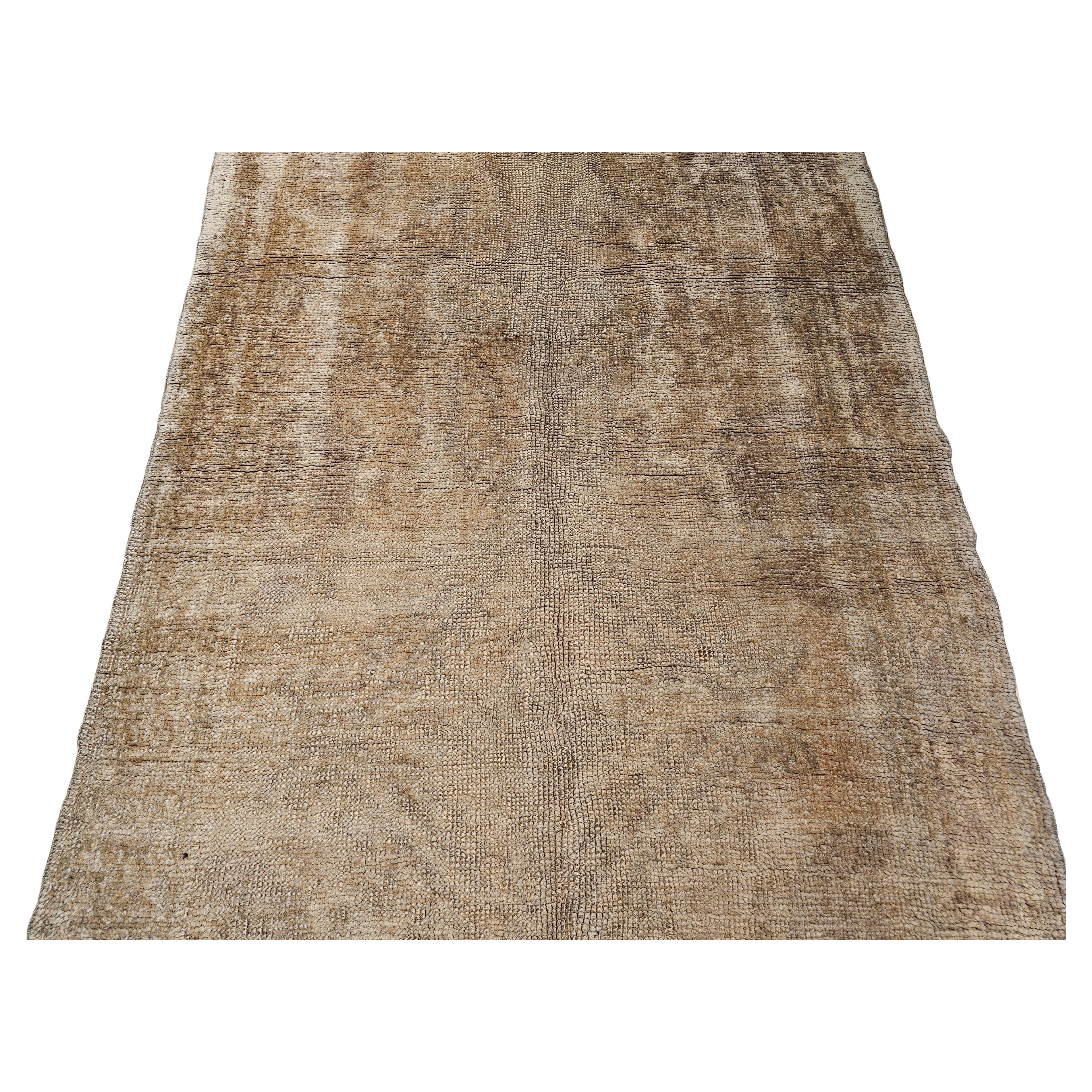 Vintage Turkish Oushak Wide Runner in an All-Over Open Pattern in Taupe, Ecru