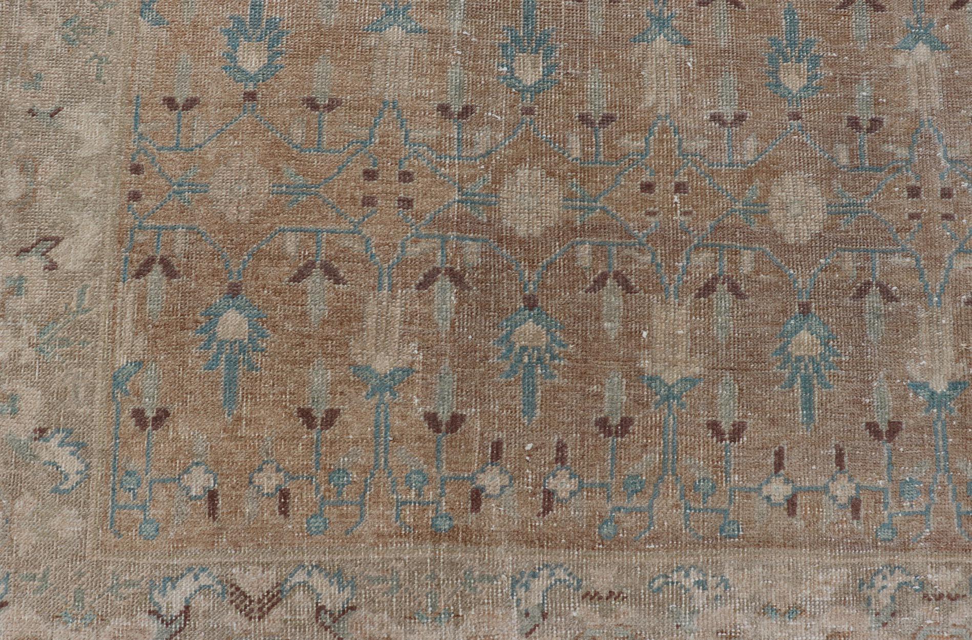 Vintage Turkish Oushak rug with overall Sub-geometric design paired with Delicate colors, Light blue, soft pink, taupe's. Keivan Woven Arts / circa/1940 rug/ EN-86048 Mid-20th Century

Measures: 6'6 x 9'1.