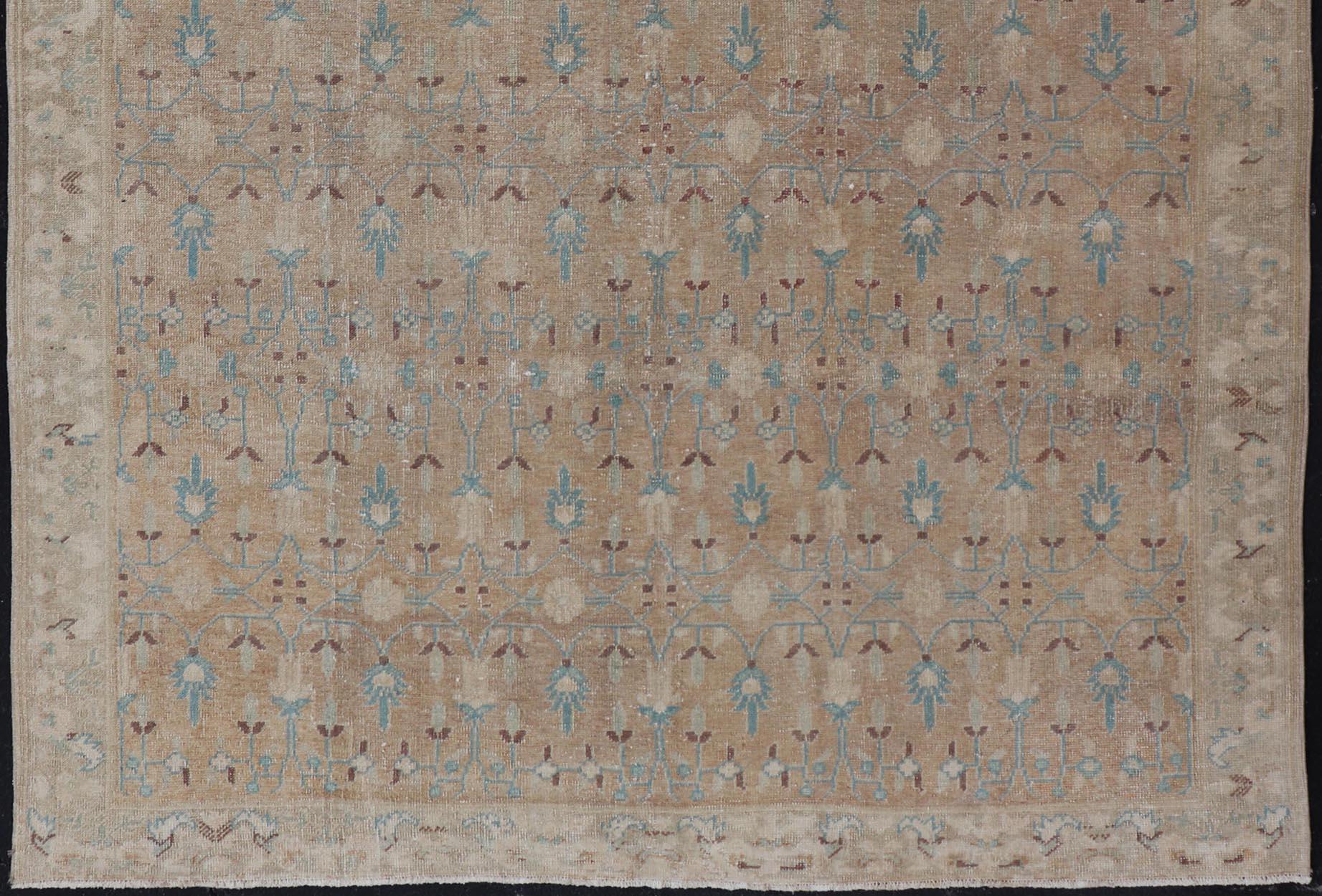 Vintage Turkish Oushak with All-Over Design in Muted Tones & Neutral Colors In Good Condition For Sale In Atlanta, GA