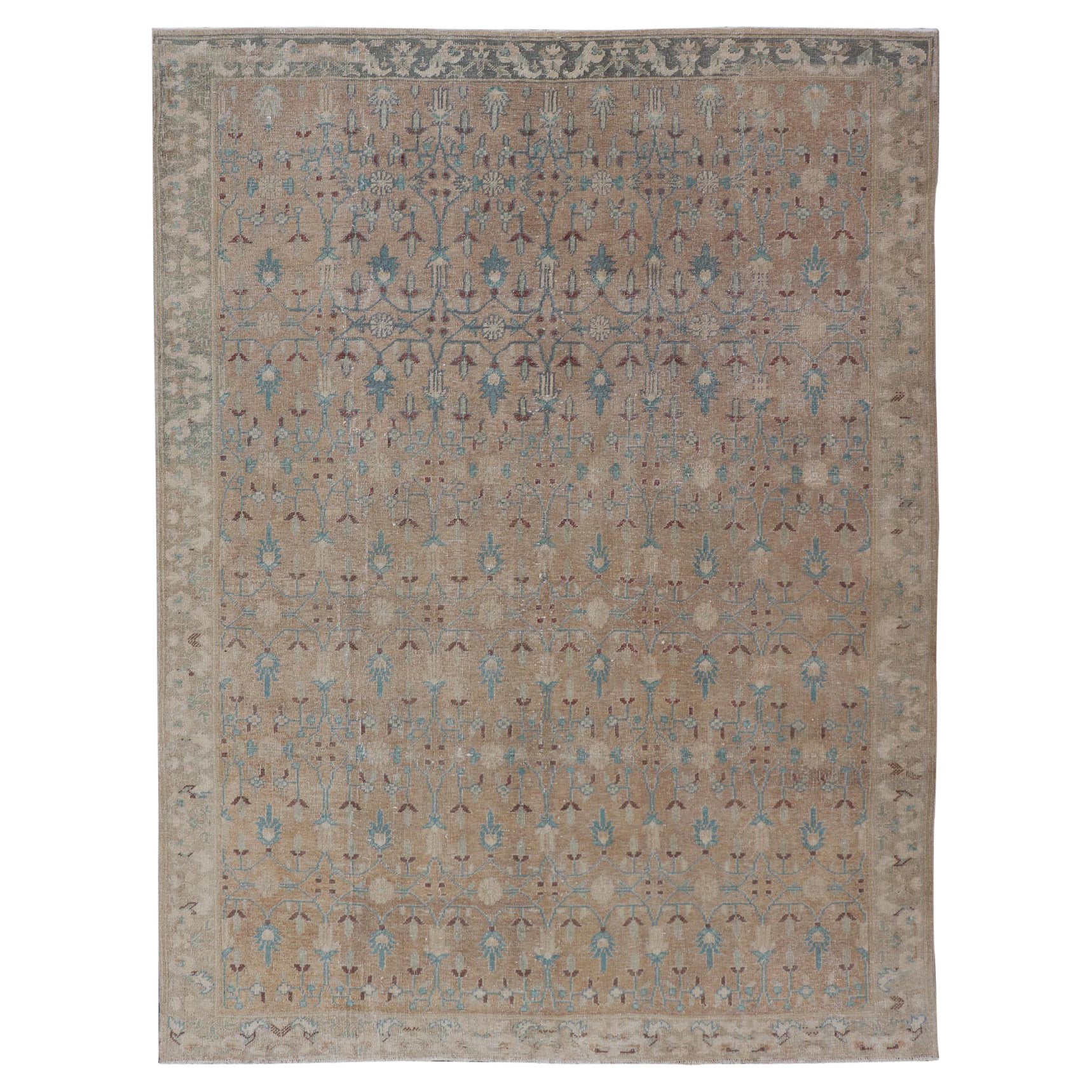 Vintage Turkish Oushak with All-Over Design in Muted Tones & Neutral Colors