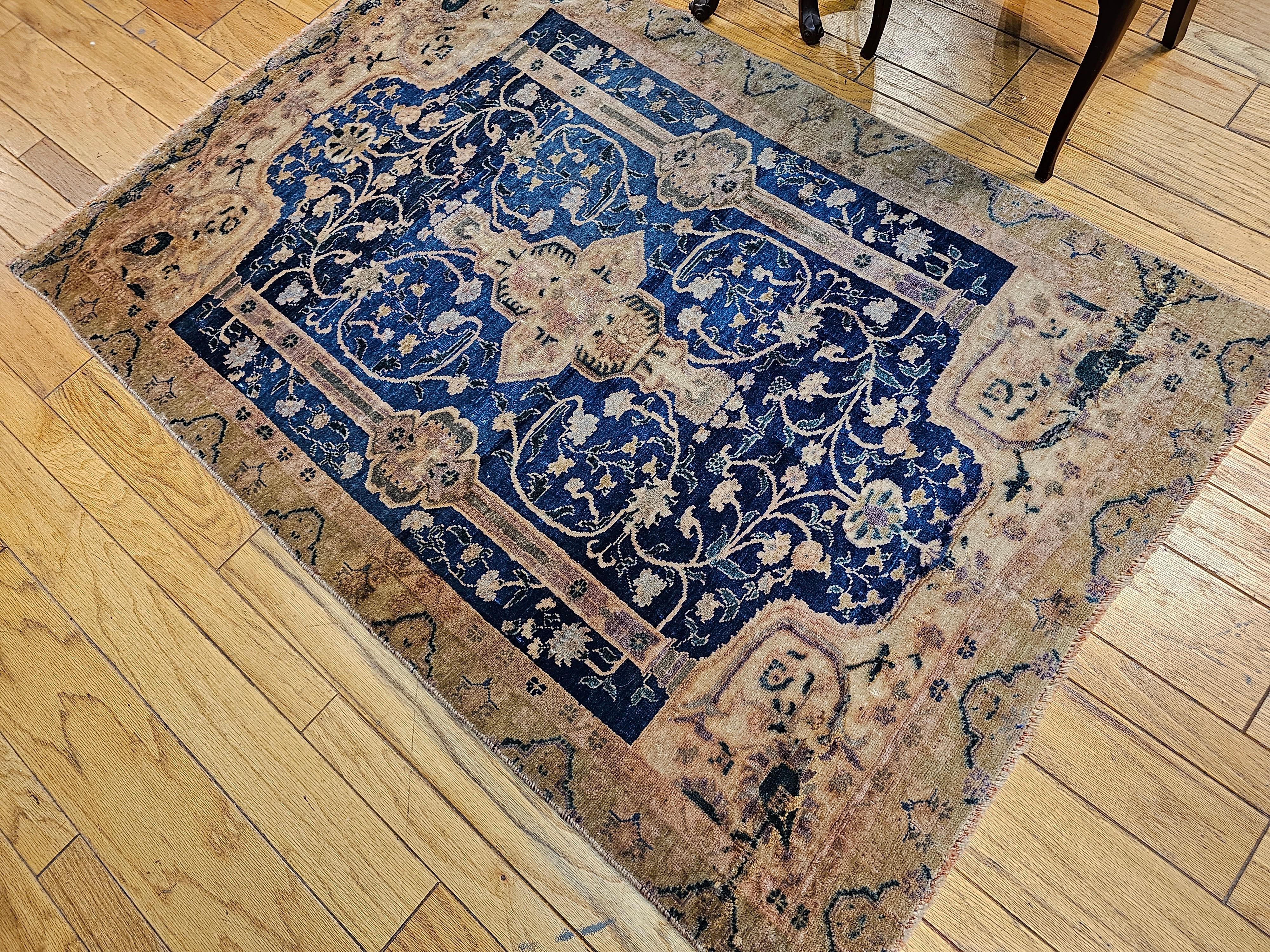 Vintage Turkish Oushak with Floral Pattern in French Blue, Ivory, Green, Purple For Sale 4
