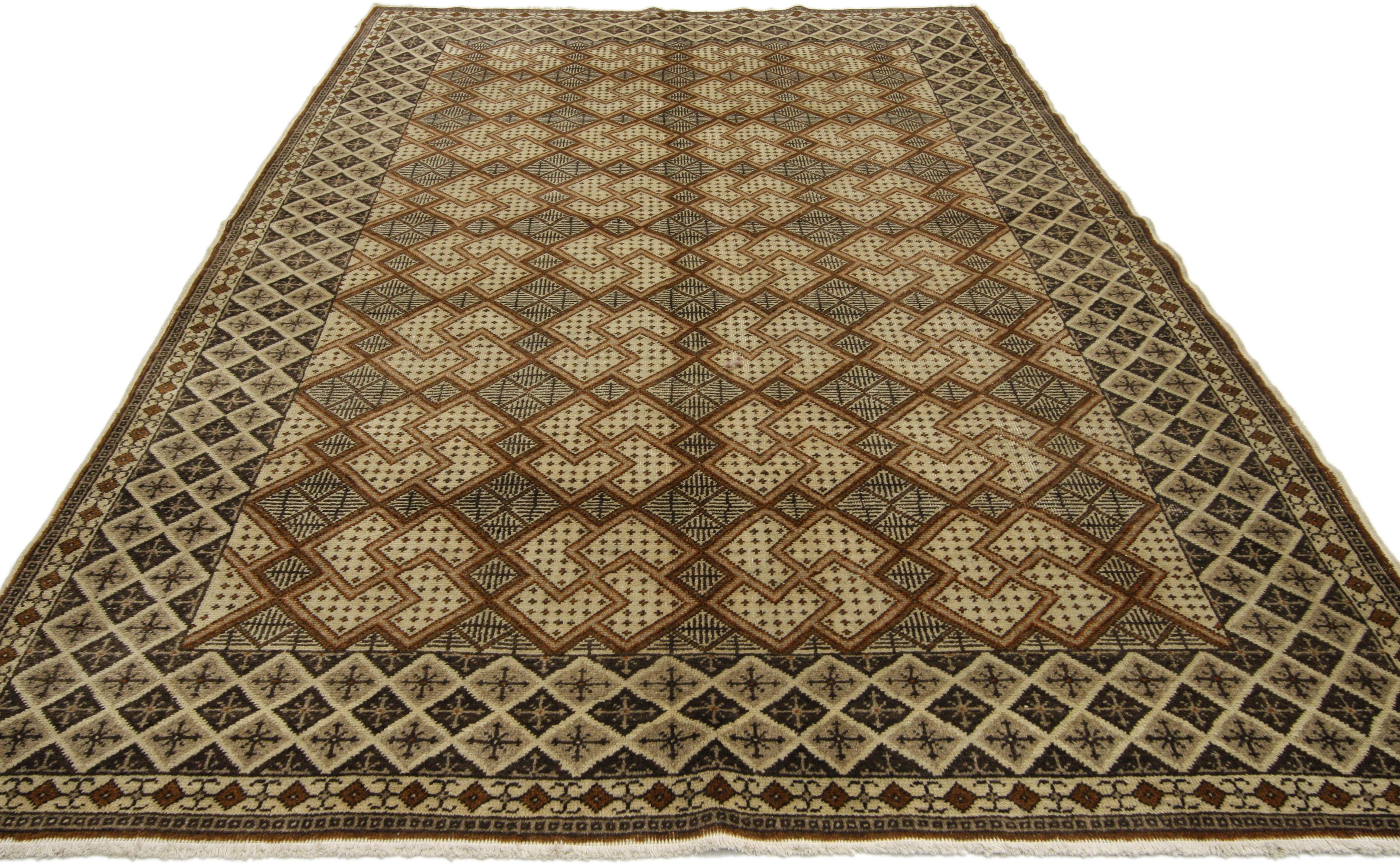 Hand-Knotted Vintage Turkish Oushak with Mid-Century Modern Style For Sale