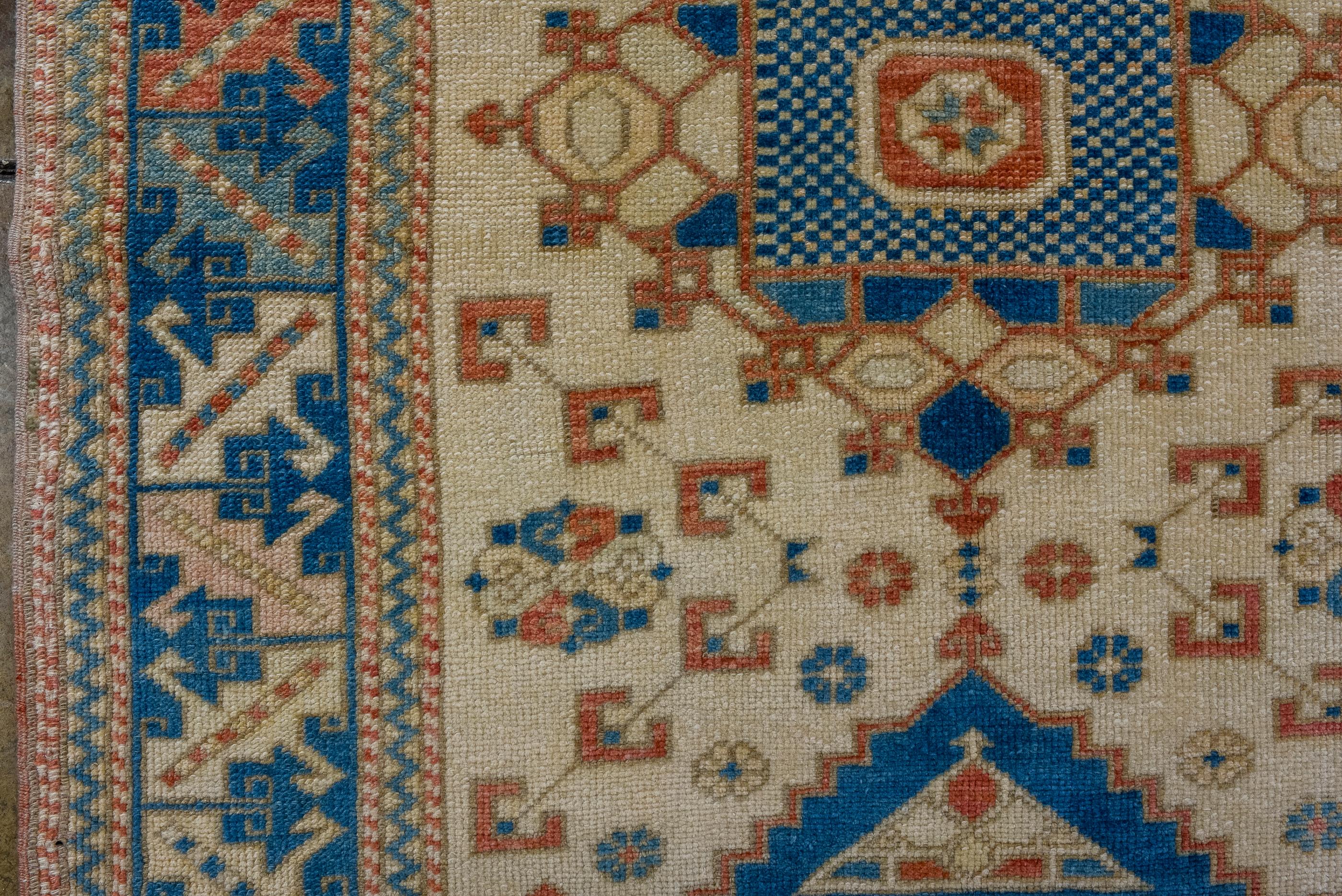 20th Century Vintage Turkish Oushak with Modern Ecru Field and Blue Design For Sale