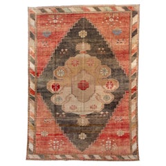 Vintage Turkish Oushak with Red Field and Striped Border