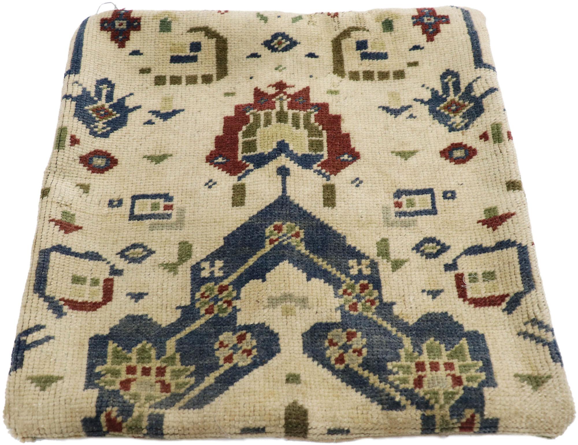 Hand-Knotted Vintage Turkish Oushak Wool Rug Pillow Cover For Sale