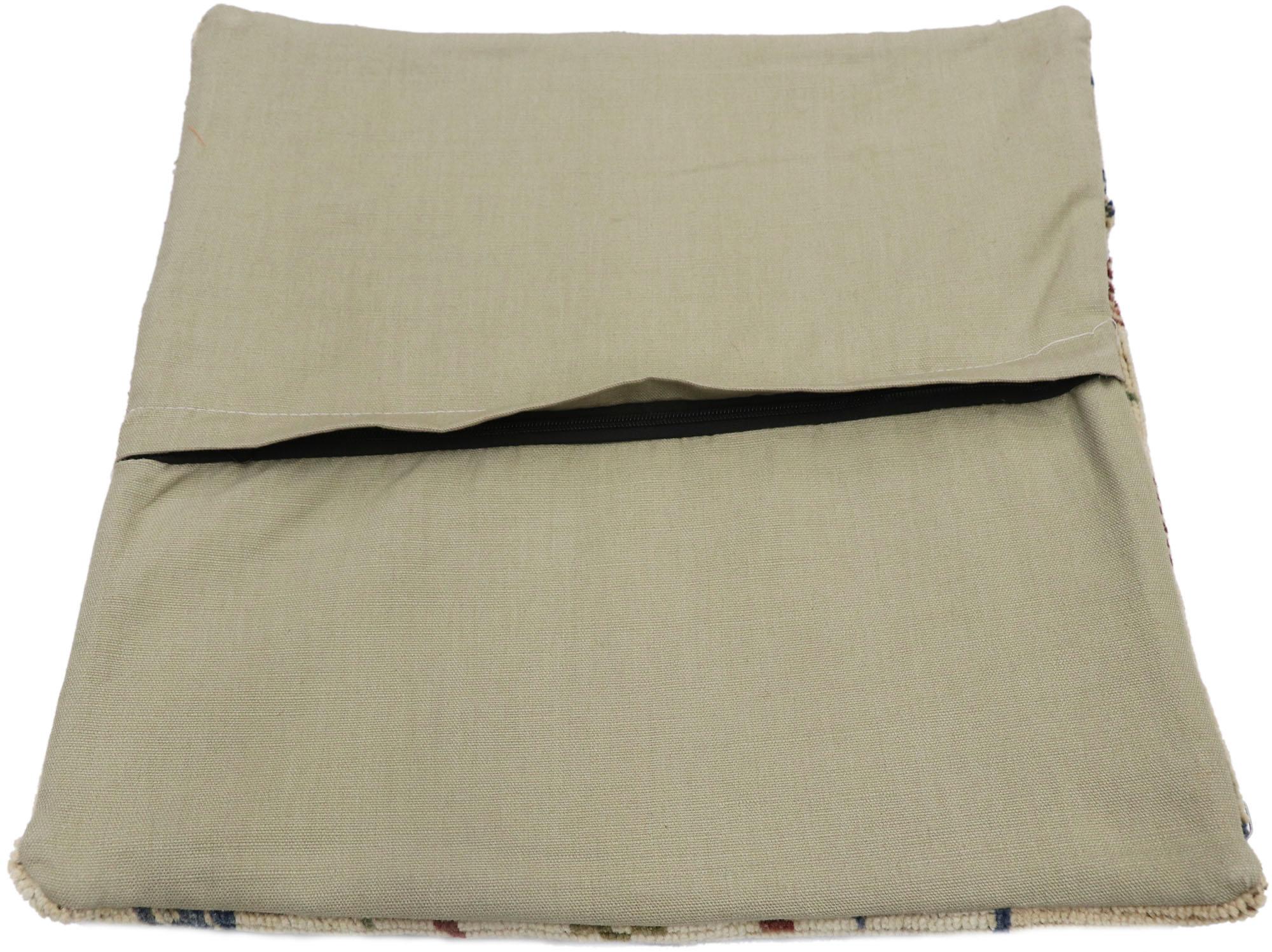 20th Century Vintage Turkish Oushak Wool Rug Pillow Cover For Sale