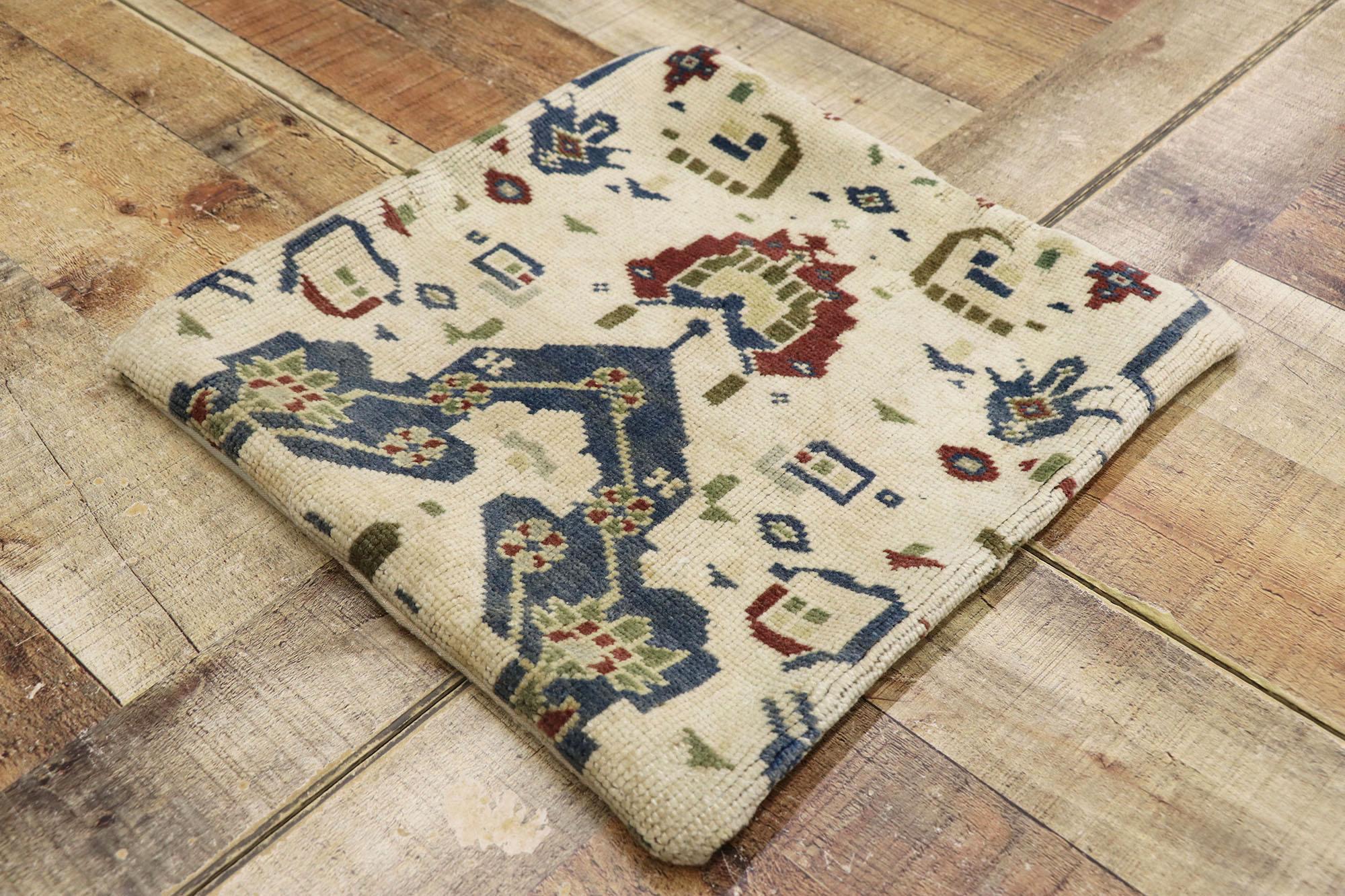 Vintage Turkish Oushak Wool Rug Pillow Cover For Sale 1