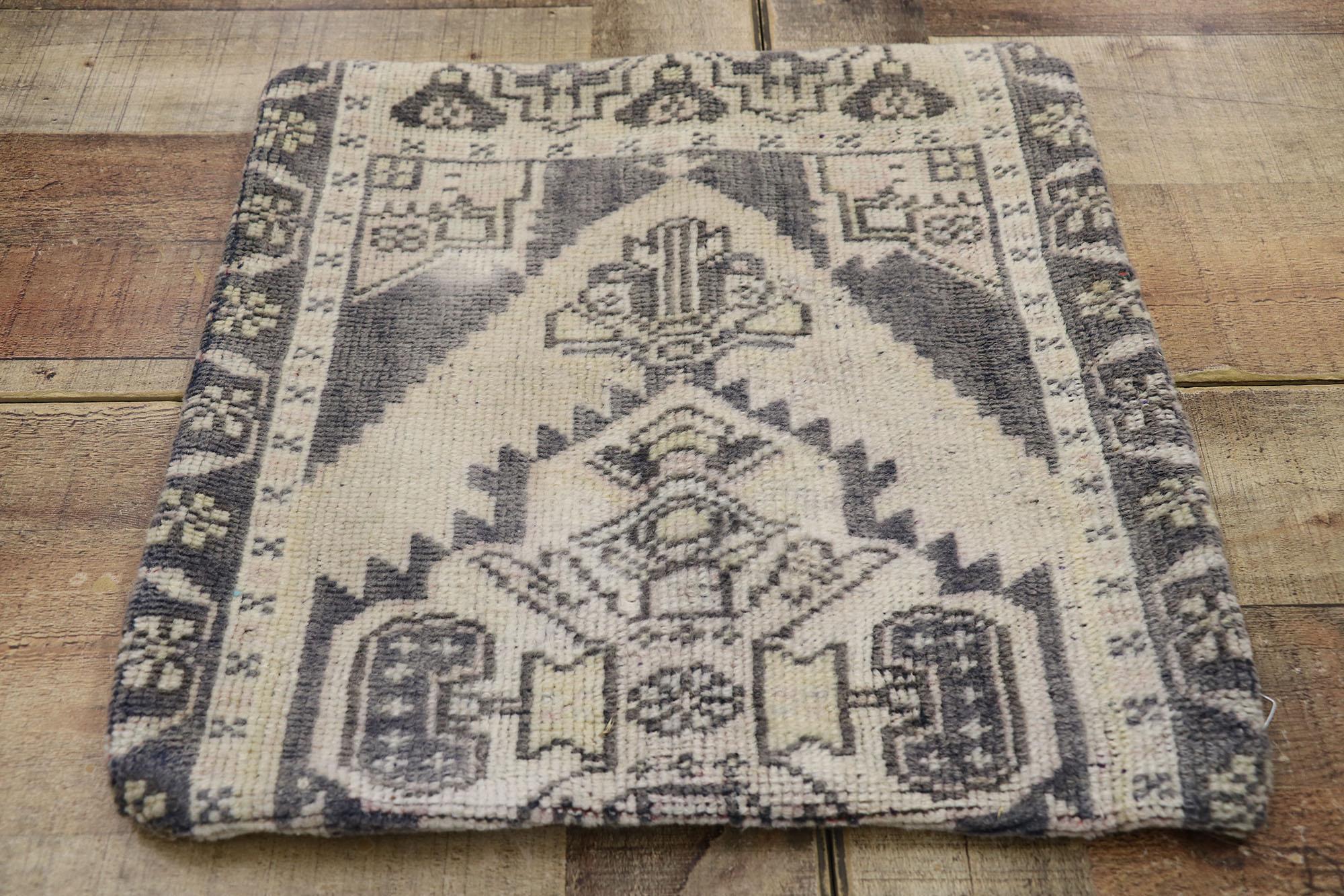 Vintage Turkish Oushak Wool Rug Pillow Cover For Sale 2