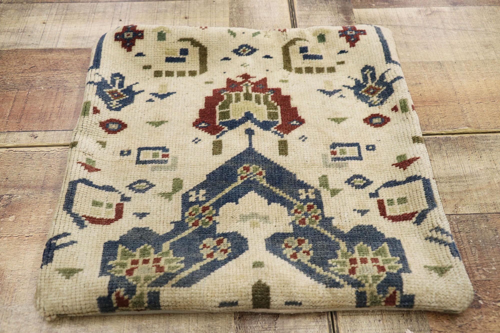 Vintage Turkish Oushak Wool Rug Pillow Cover For Sale 2