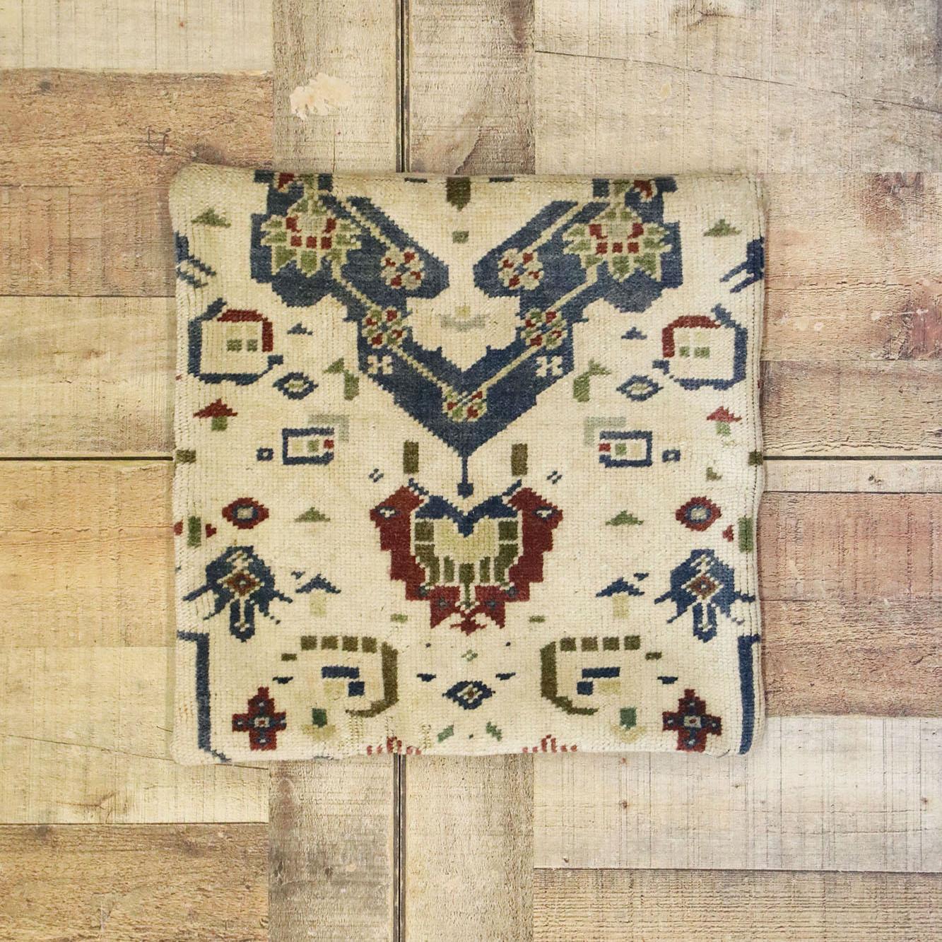 Vintage Turkish Oushak Wool Rug Pillow Cover For Sale 3