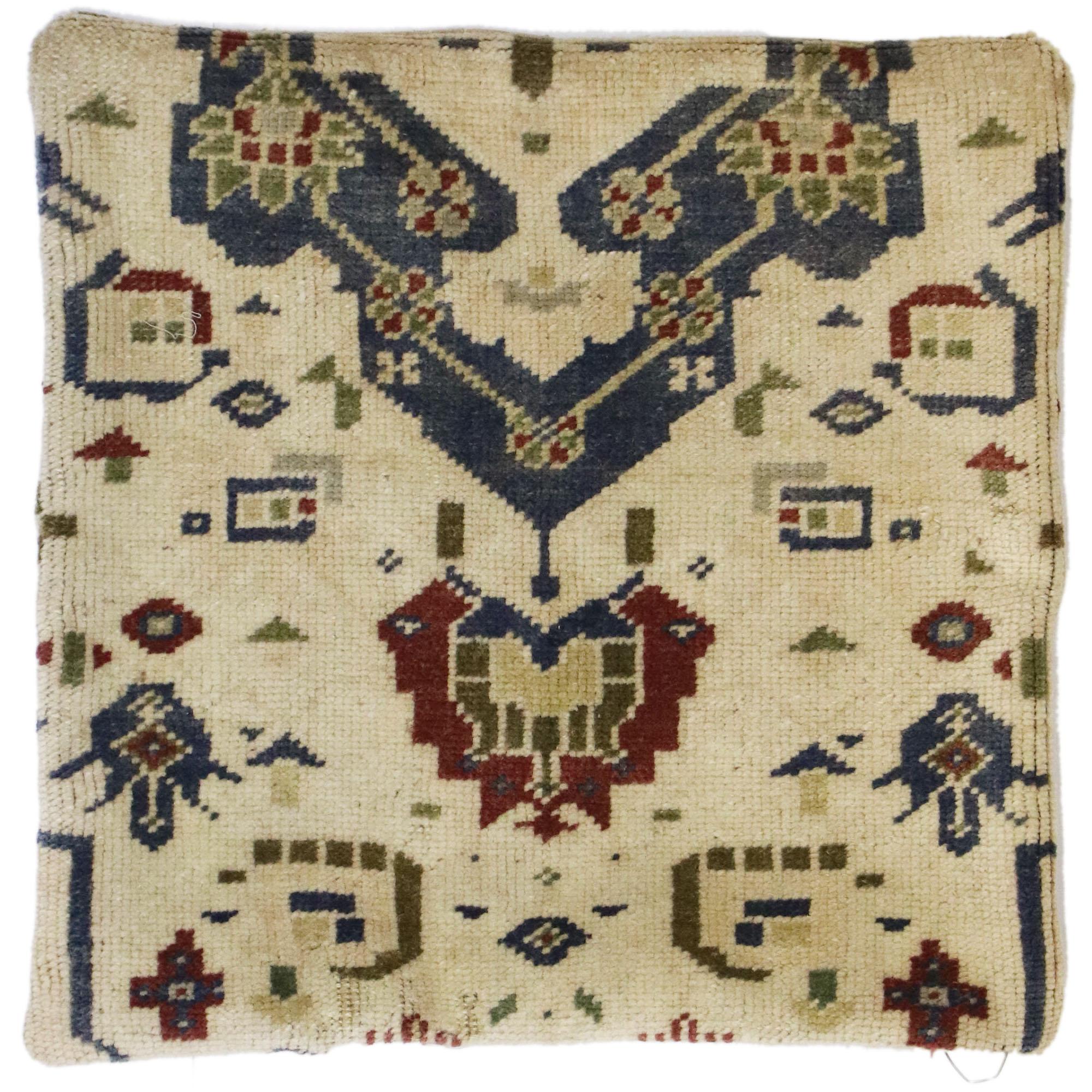 Vintage Turkish Oushak Wool Rug Pillow Cover For Sale 4