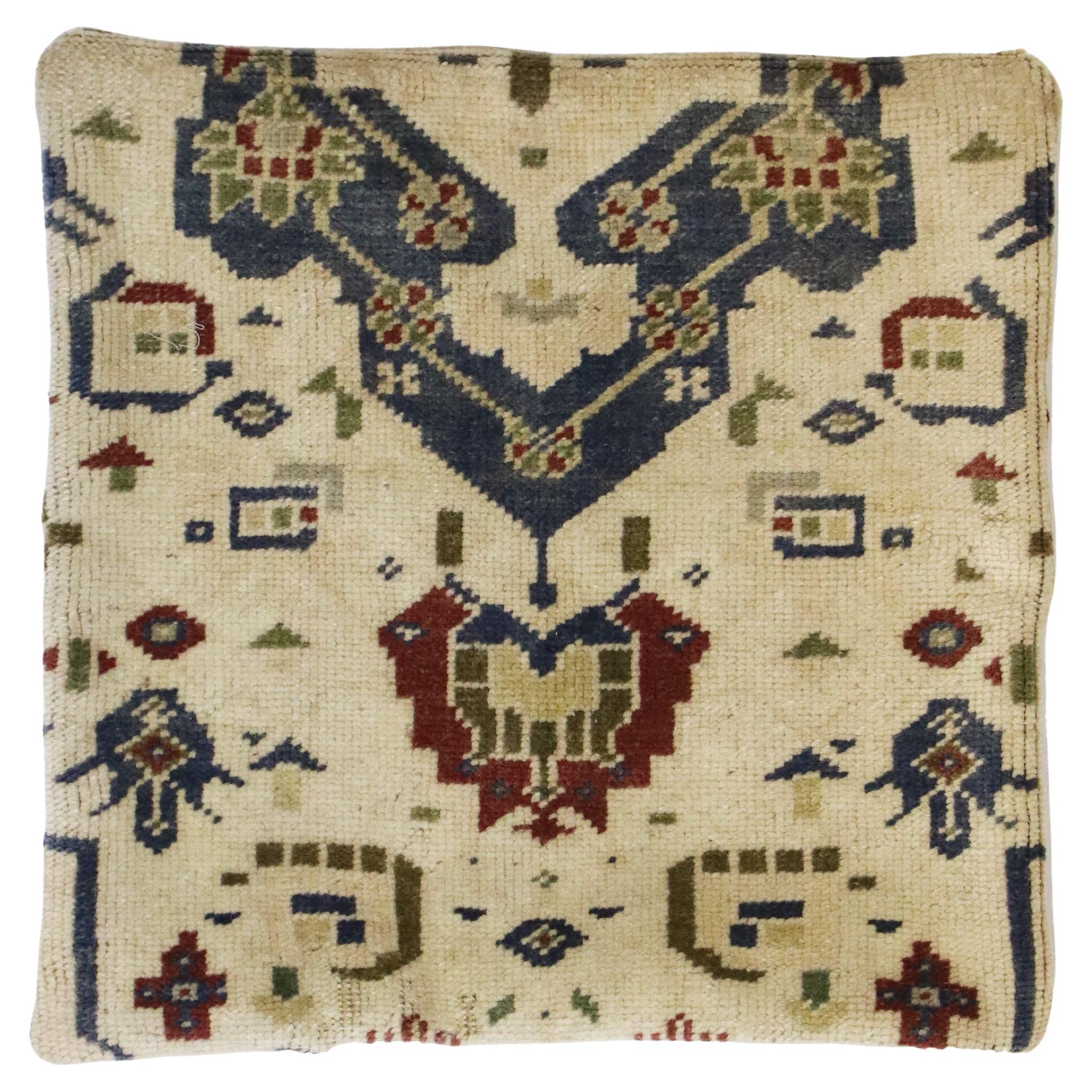 Vintage Turkish Oushak Wool Rug Pillow Cover For Sale