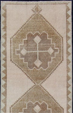 Vintage Turkish Oushak Wool Runner Rug in Warm Beige and Taupe  4'0 x 13'2