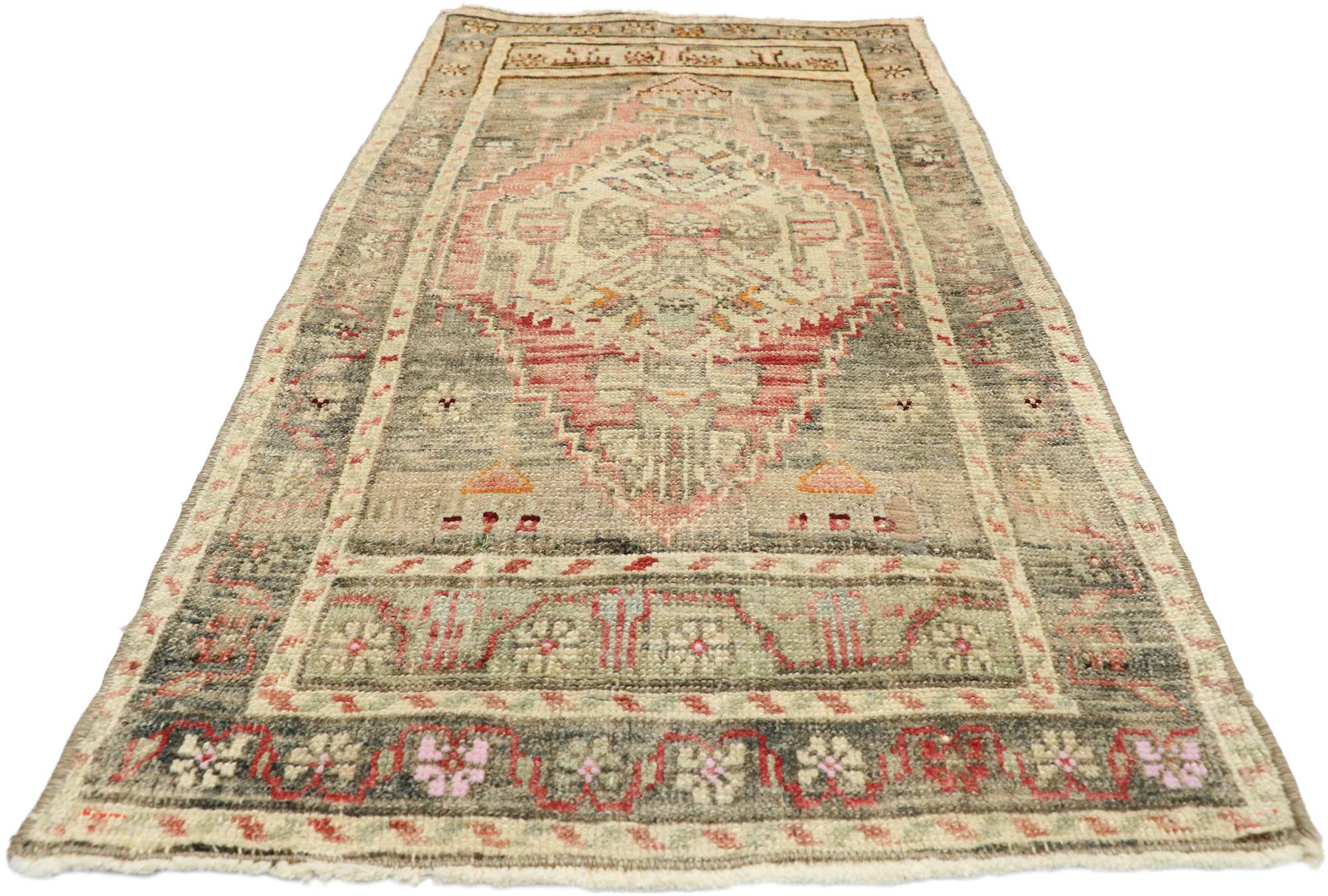 Hand-Knotted Vintage Turkish Oushak Yastik Rug with Rustic Industrial Style, Scatter Rug For Sale
