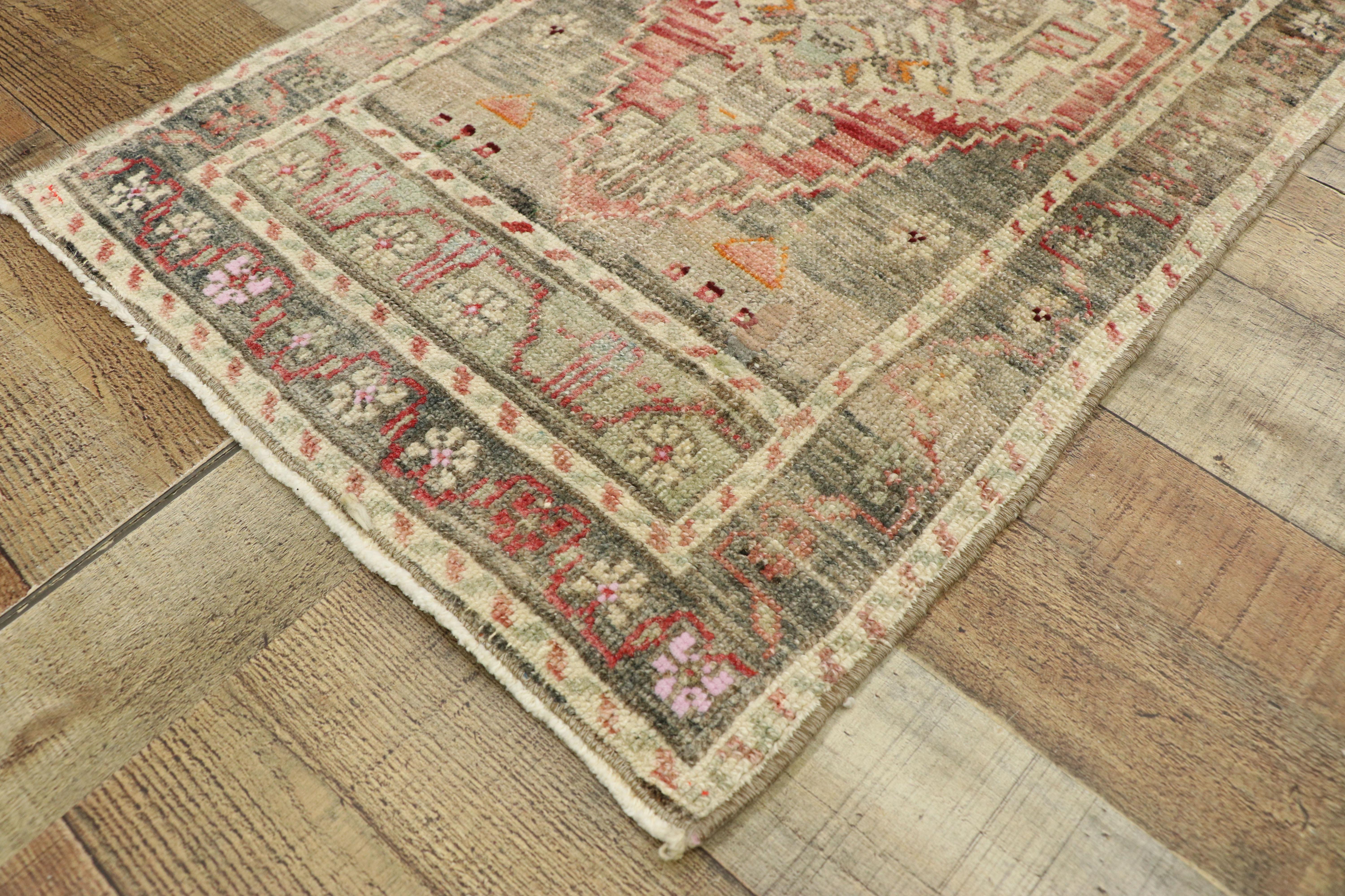 Wool Vintage Turkish Oushak Yastik Rug with Rustic Industrial Style, Scatter Rug For Sale