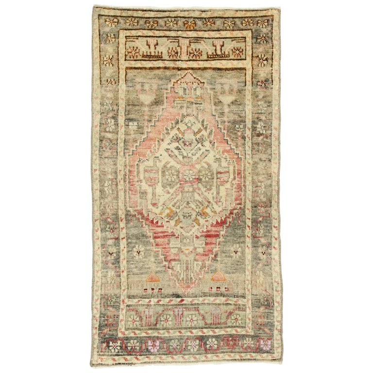 Industrial Rustic Rug Vintage Turkish Oushak Yastik Rug with Rustic Industrial Style, Scatter ...