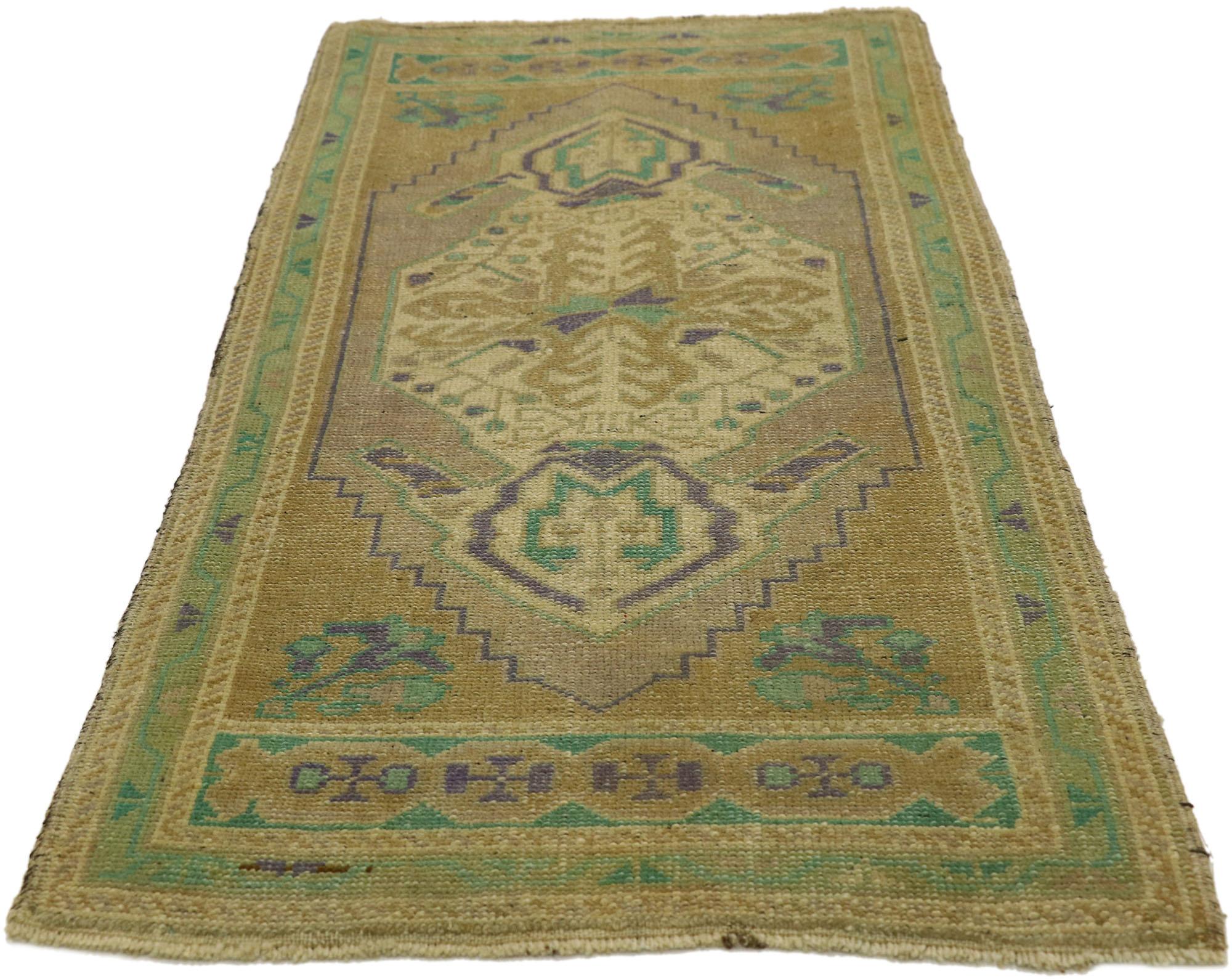 Hand-Knotted Vintage Turkish Oushak Yastik Scatter Rug, Small Accent Rug 