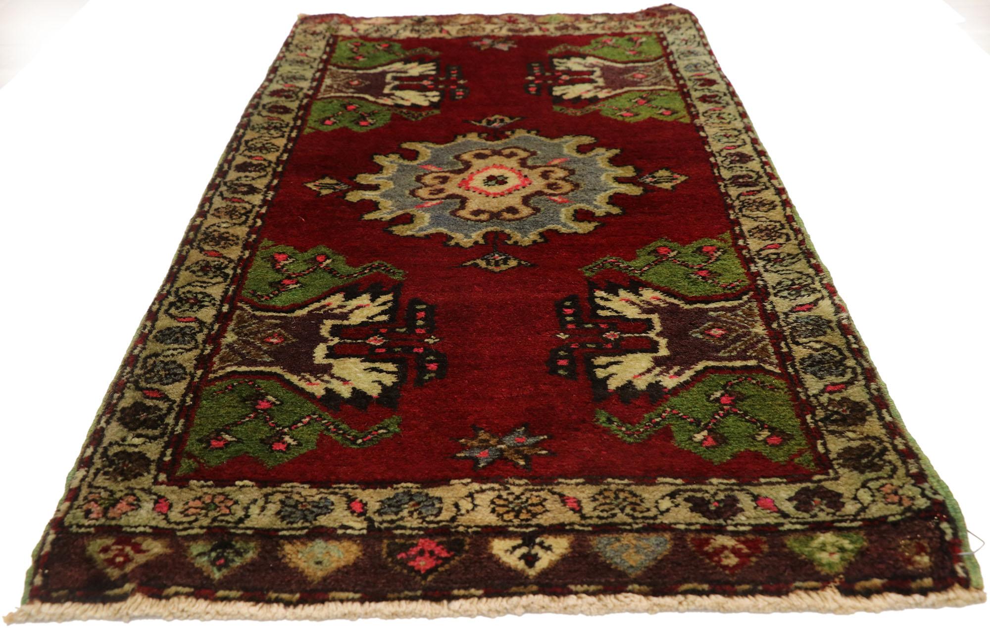 Hand-Knotted Vintage Turkish Oushak Yastik Scatter Rug, Small Accent Rug For Sale