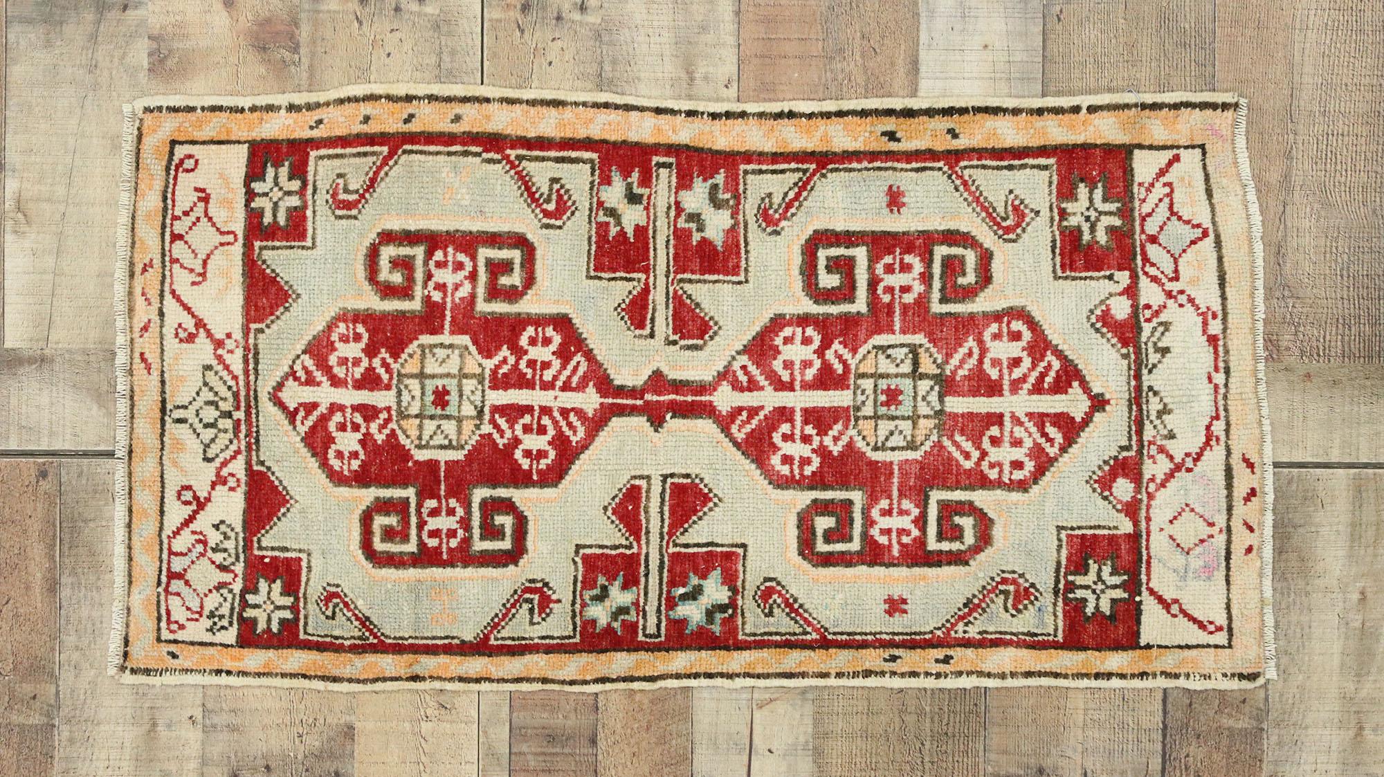 Wool Vintage Turkish Oushak Yastik Scatter Rug, Small Accent Rug