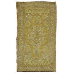 Vintage Turkish Oushak Yastik Scatter Rug, Small Accent Rug