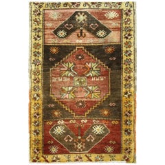 Vintage Turkish Oushak Yastik Scatter Rug, Small Accent Rug