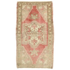 Vintage Turkish Oushak Yastik Scatter Rug, Small Accent Rug