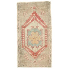 Vintage Turkish Oushak Yastik Scatter Rug, Small Accent Rug