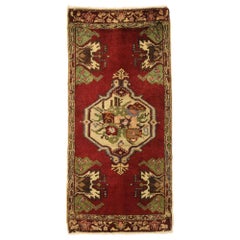 Alfombra turca vintage Oushak Yastik, pequeña alfombra de acento