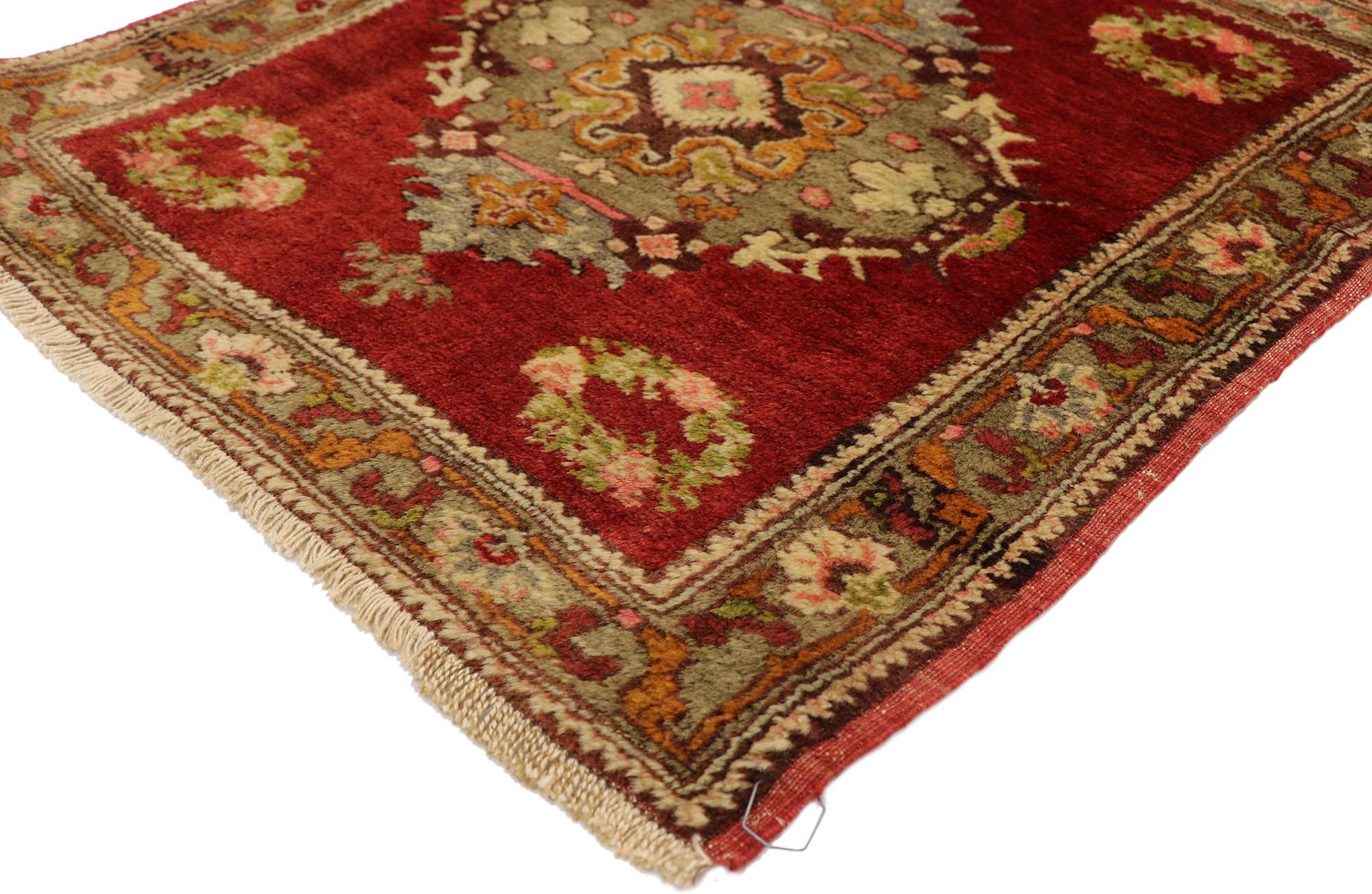 Hand-Knotted Vintage Turkish Oushak Yastik Scatter Rug, Small Square Accent Rug
