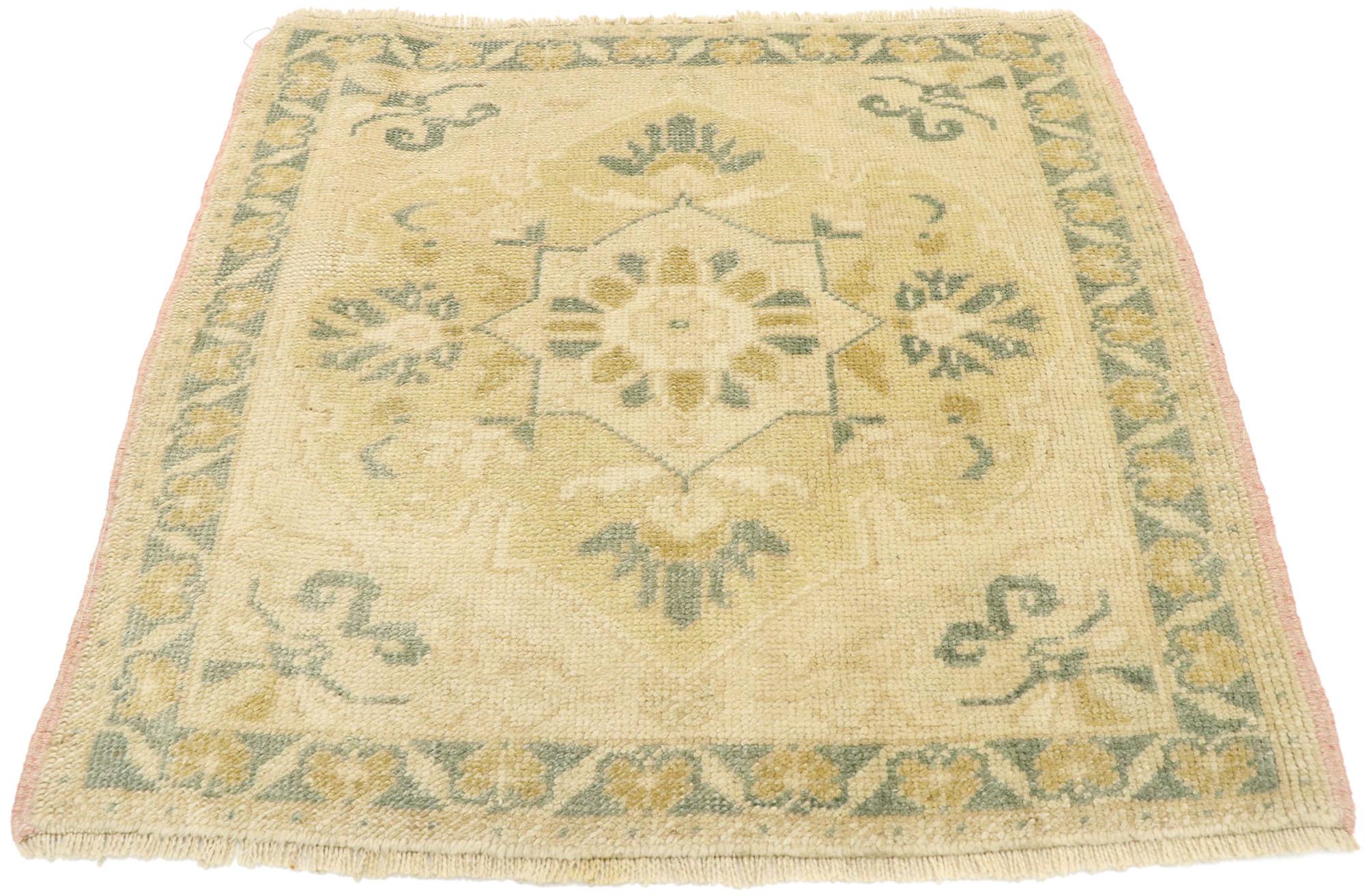 Hand-Knotted Vintage Turkish Oushak Yastik Scatter Rug with Neoclassical Cottage Style