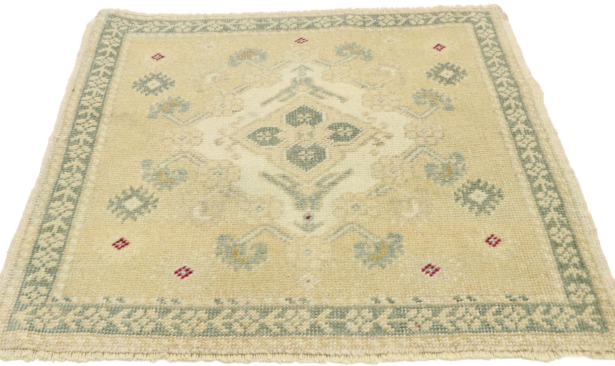 Hand-Knotted Vintage Turkish Oushak Yastik Scatter Rug with Neoclassical Cottage Style