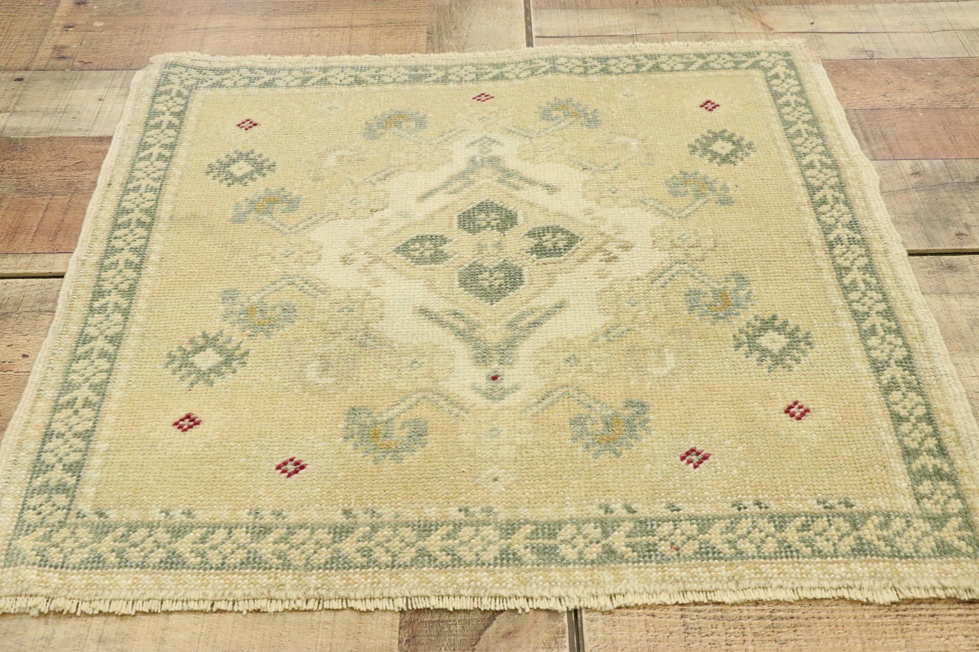 Vintage Turkish Oushak Yastik Scatter Rug with Neoclassical Cottage Style 1