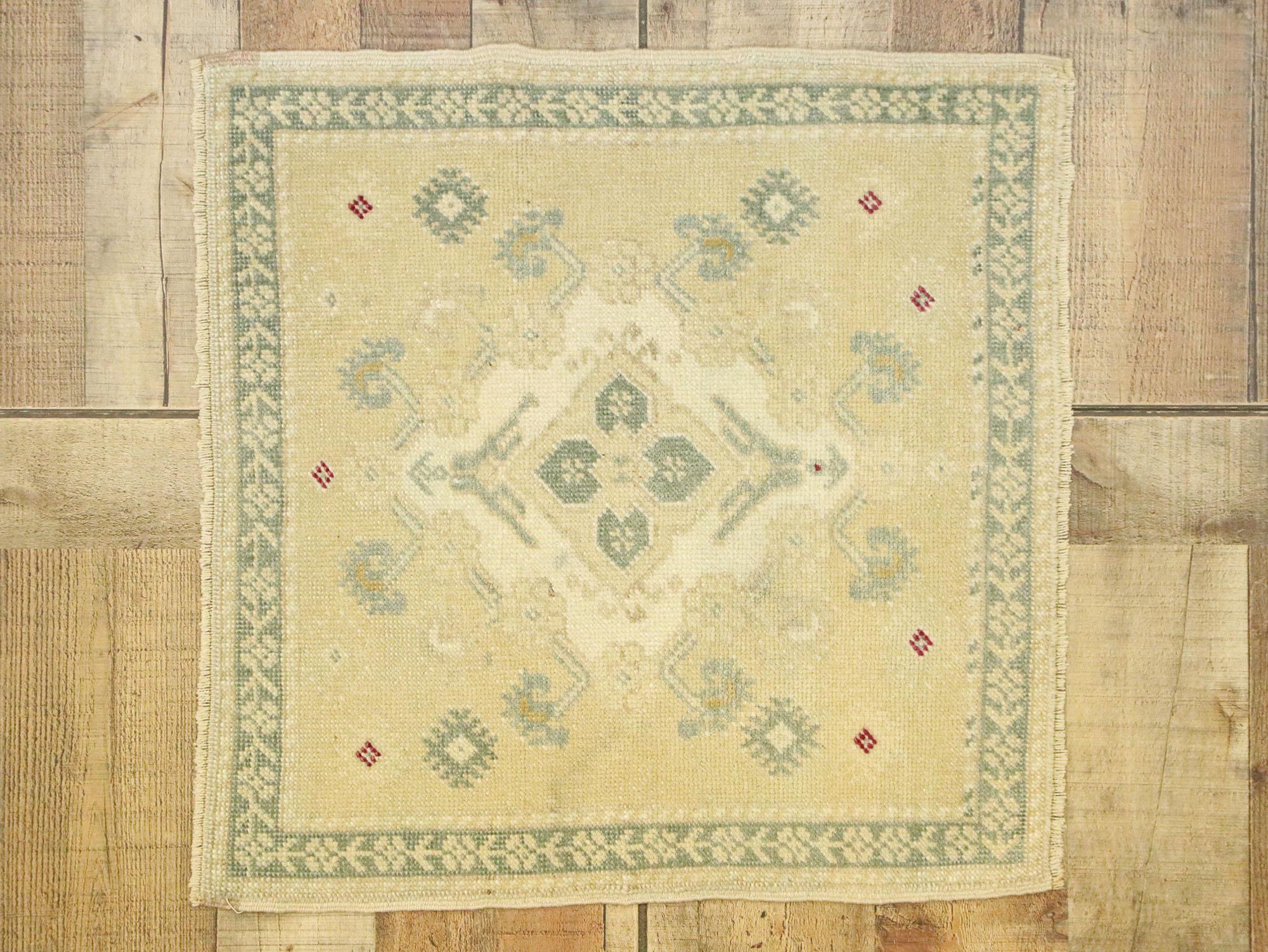 Vintage Turkish Oushak Yastik Scatter Rug with Neoclassical Cottage Style 2