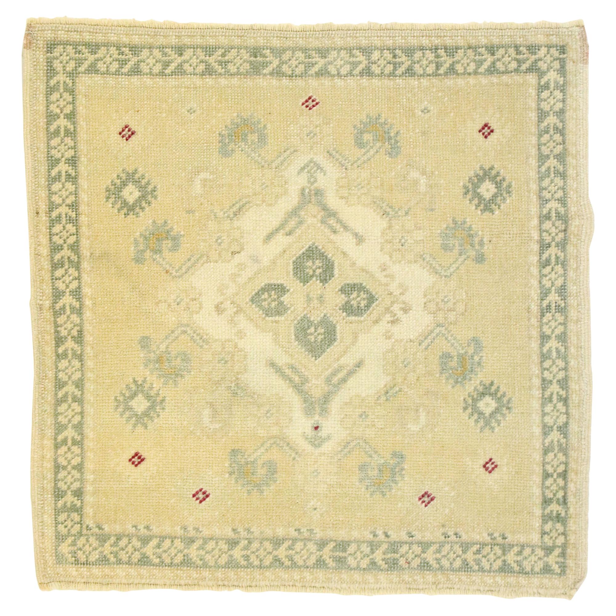 Vintage Turkish Oushak Yastik Scatter Rug with Neoclassical Cottage Style