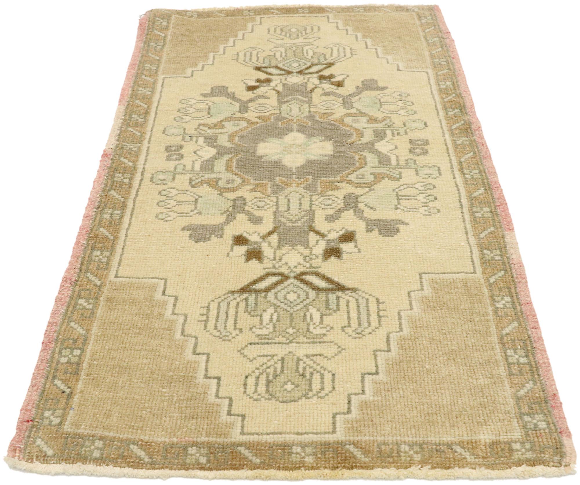 Hand-Knotted Vintage Turkish Oushak Yastik Scatter Rug with Swedish Farmhouse Cottage Style