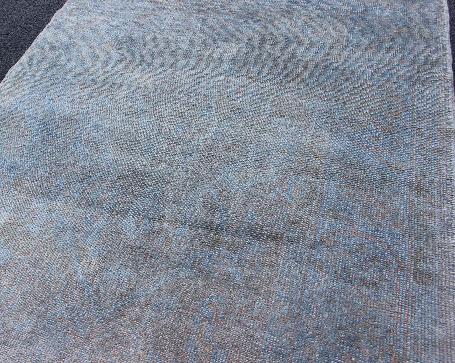 Vintage Turkish Over-Dyed Rug with Blue with Faded Brown For Sale 1