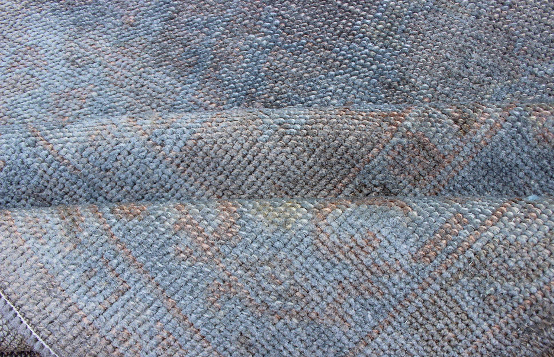 Modern Vintage Turkish Over-Dyed Rug with Blue with Faded Brown For Sale