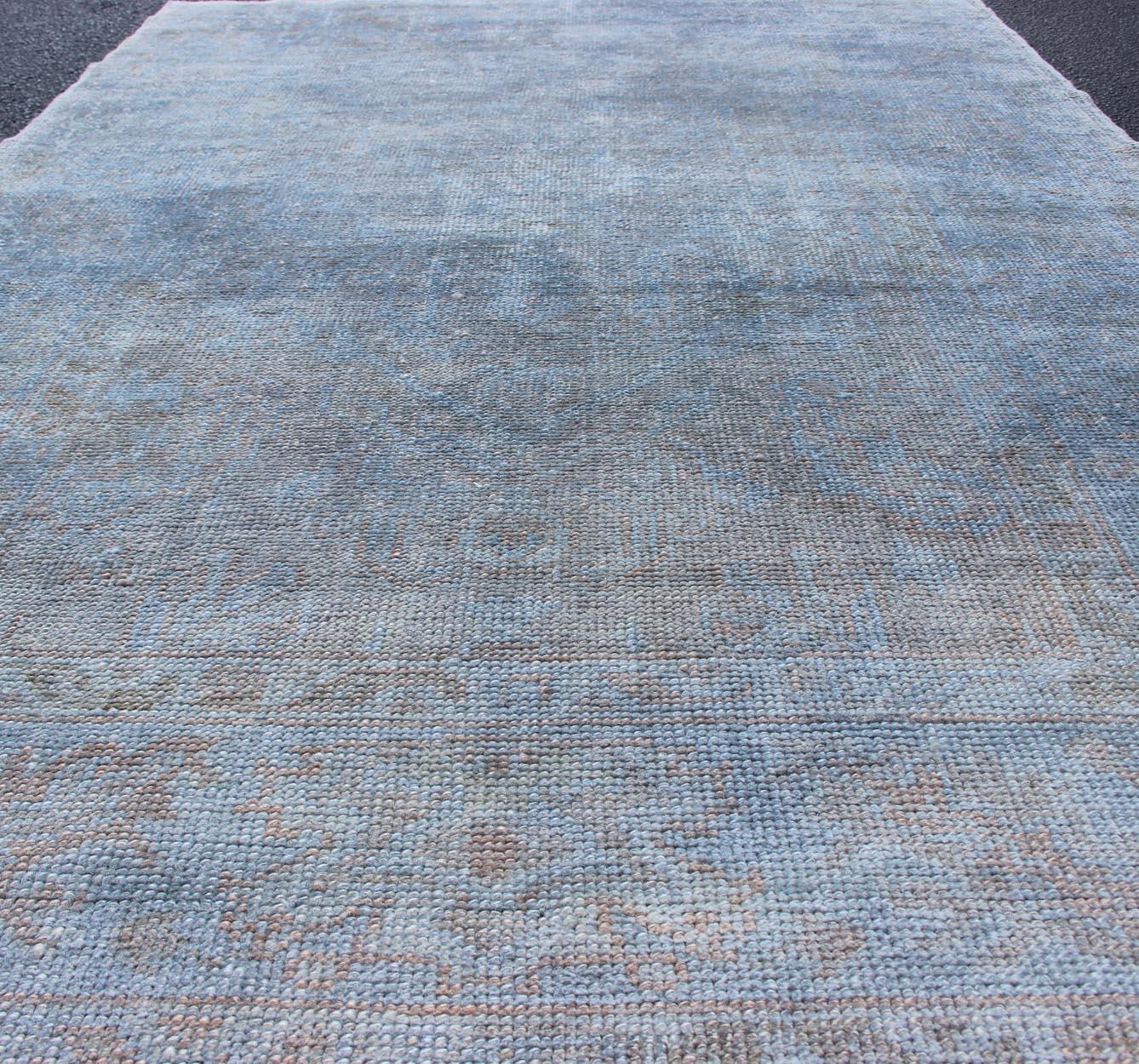 Hand-Knotted Vintage Turkish Over-Dyed Rug with Blue with Faded Brown For Sale