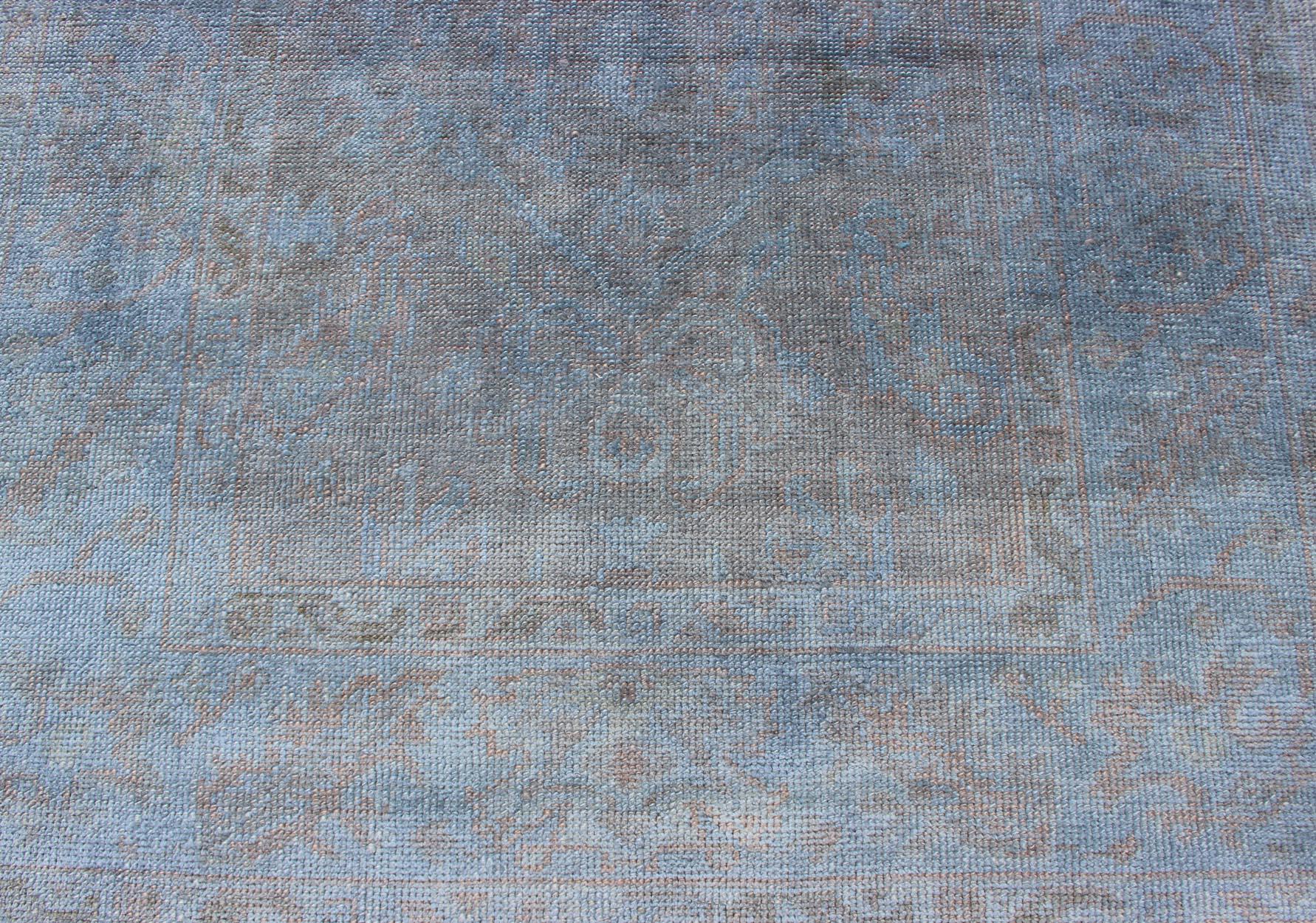 Contemporary Vintage Turkish Over-Dyed Rug with Blue with Faded Brown For Sale