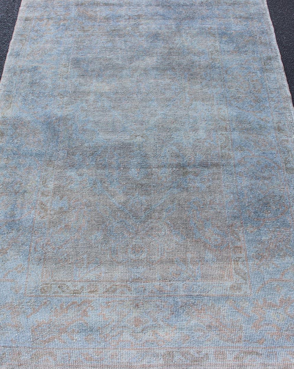 Wool Vintage Turkish Over-Dyed Rug with Blue with Faded Brown For Sale