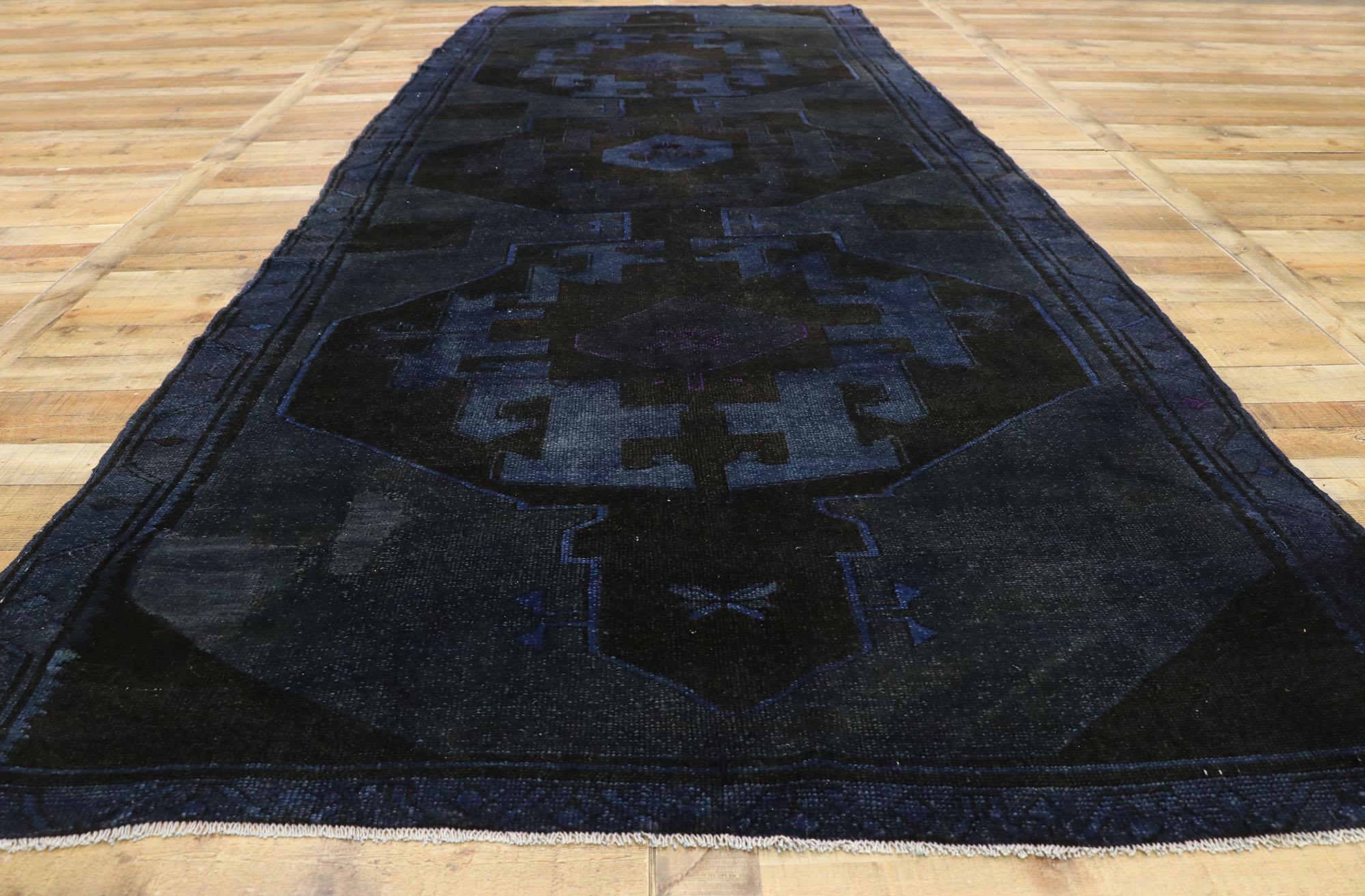 Wool Vintage Turkish Overdyed Gallery Rug with Modern Luxe Sultry Style For Sale