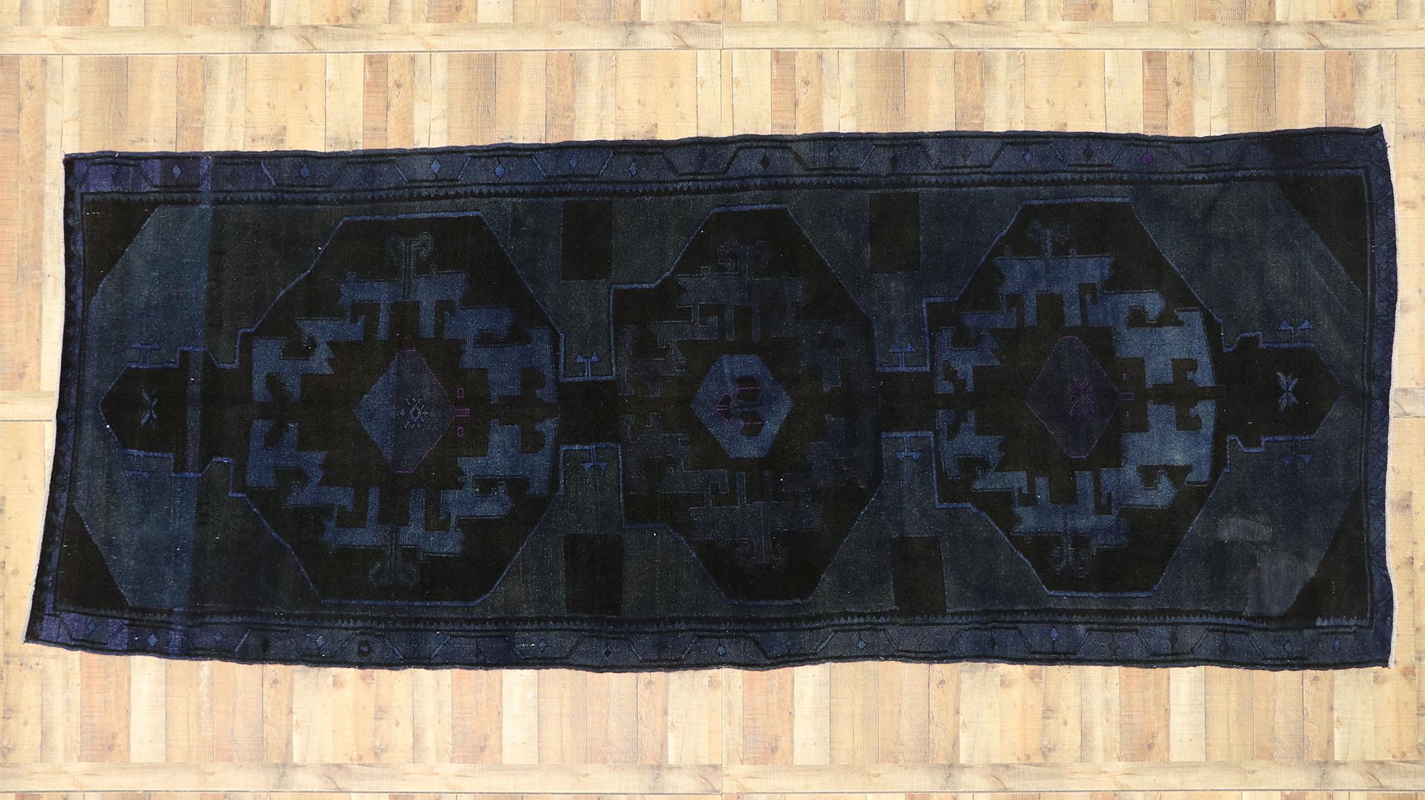 Vintage Turkish Overdyed Gallery Rug with Modern Luxe Sultry Style For Sale 1